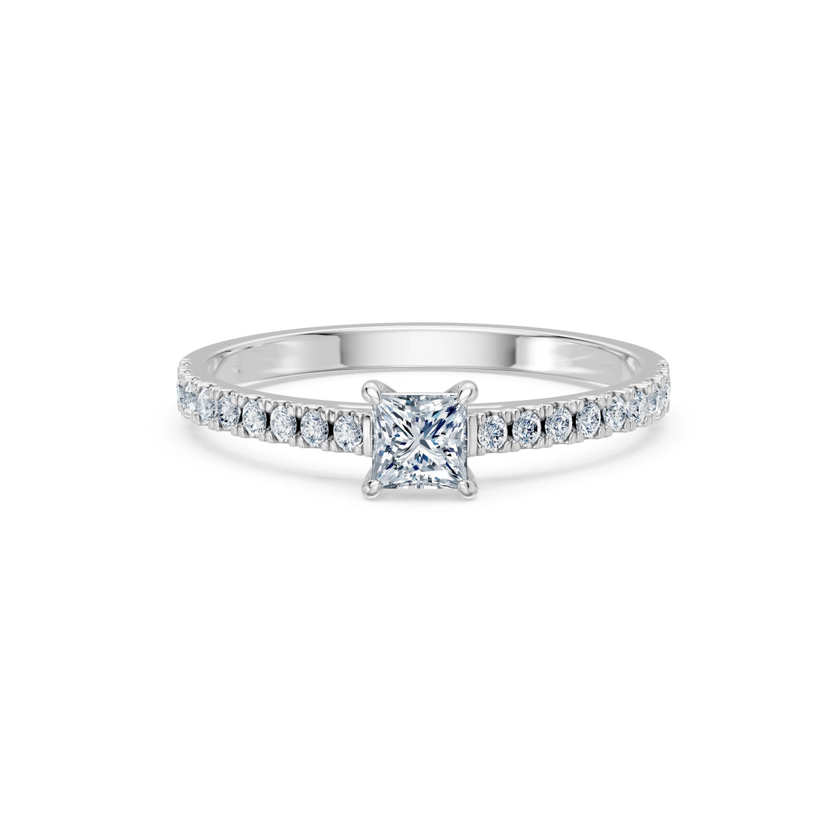 Inel de Logodnă din Aur cu Diamant Central Princess și Diamante Laterale 0,53 CT