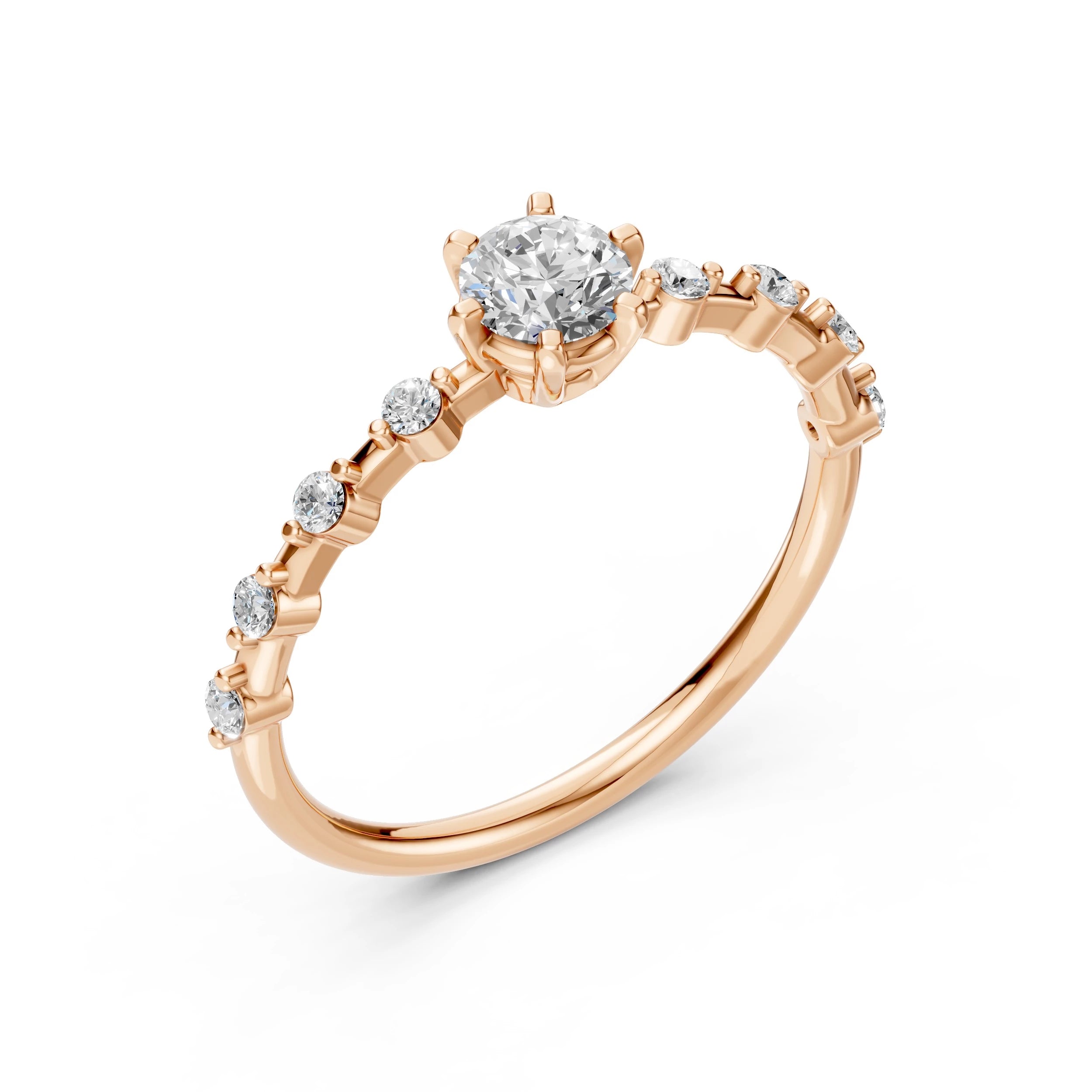 Inel de Logodnă din Aur cu Diamant Central și Diamante Laterale Rotunde 0.56 CT