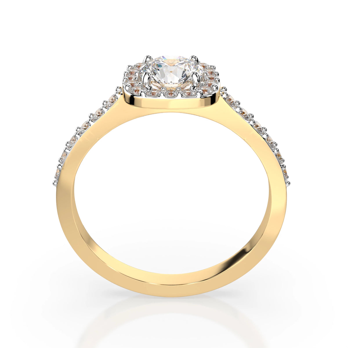 Inel de Logodnă din Aur cu Diamant Central Rotund Briliant și Diamante Laterale 0,81 CT