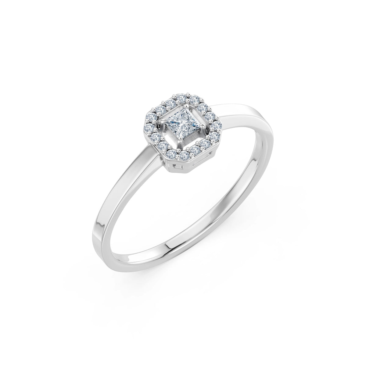 Inel de Logodnă din Aur cu Diamant Central Princess și Diamante Laterale 0,25 CT