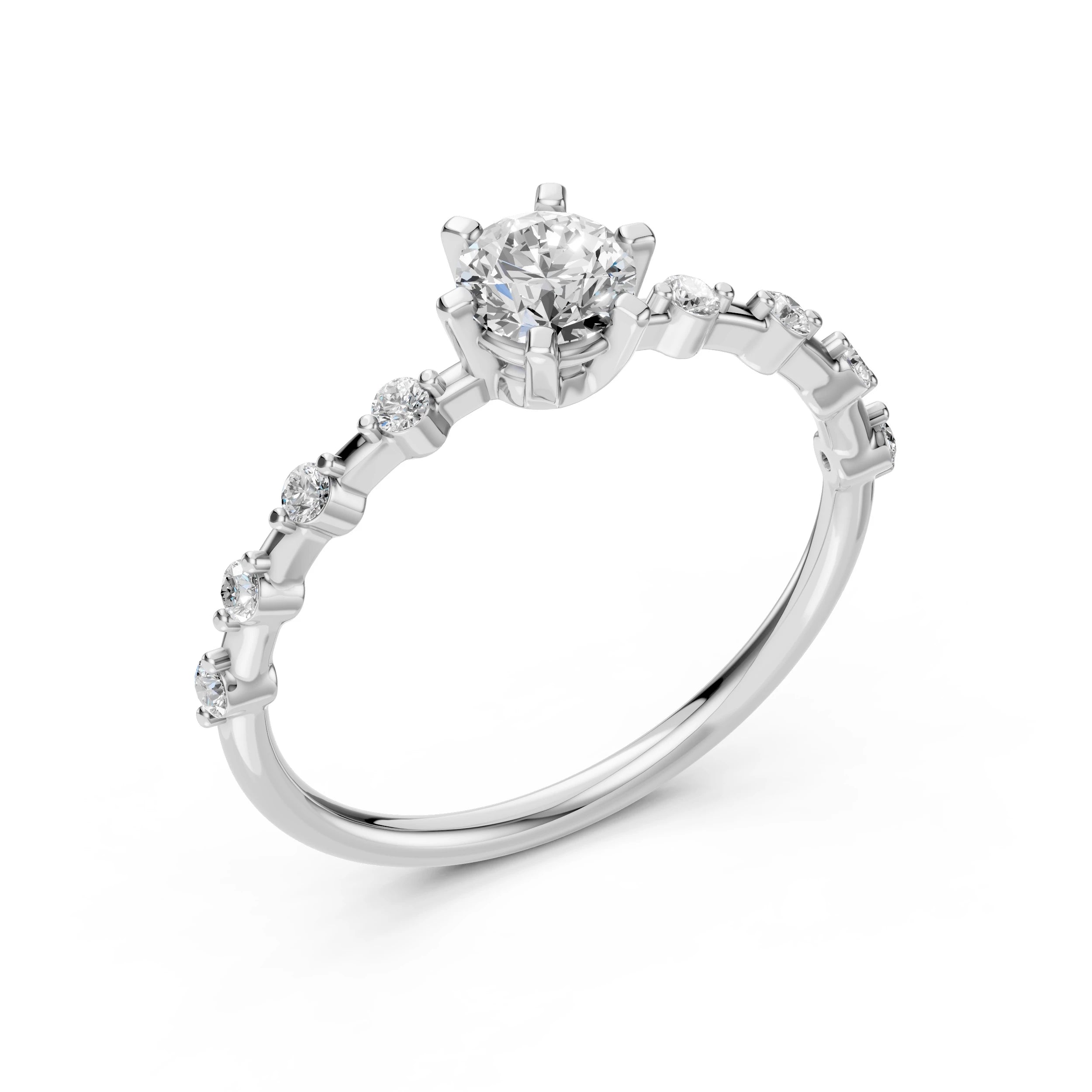 Inel de Logodnă din Aur cu Diamant Central și Diamante Laterale Rotunde 0.66 CT