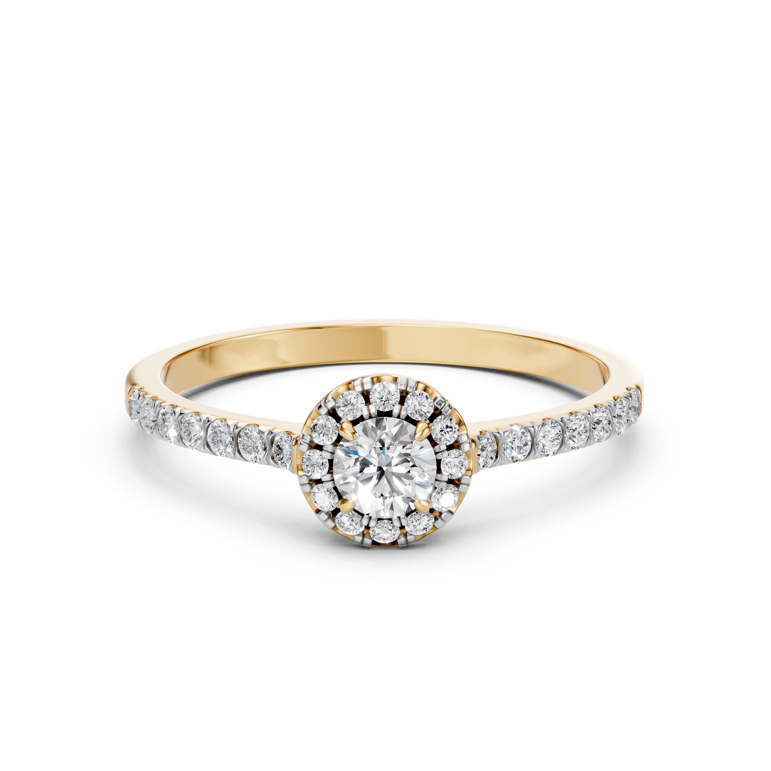 Inel de Logodnă din Aur cu Diamant Central și Diamante Laterale Rotunde 0.54 CT