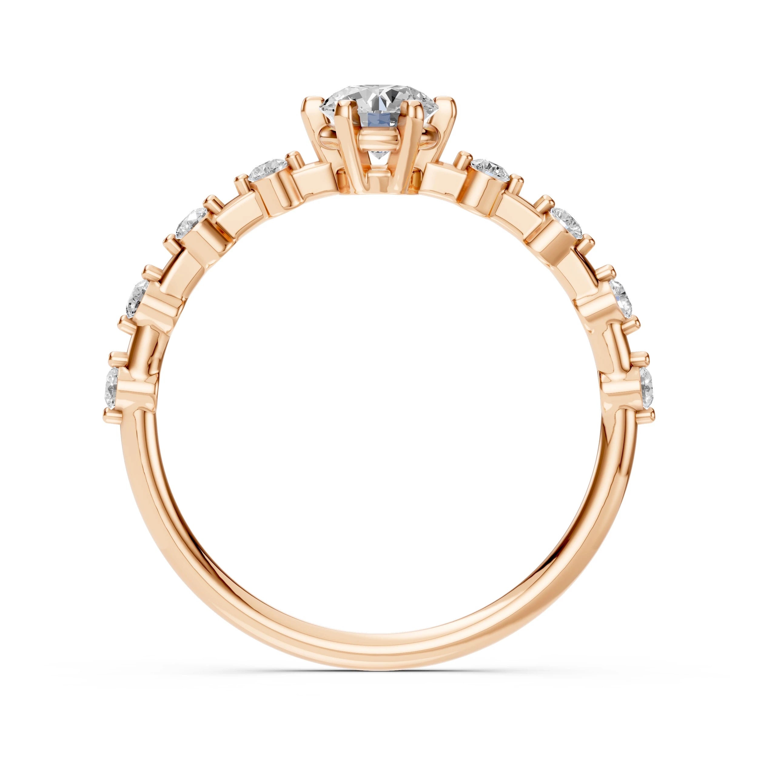Inel de Logodnă din Aur cu Diamant Central și Diamante Laterale Rotunde 0.56 CT