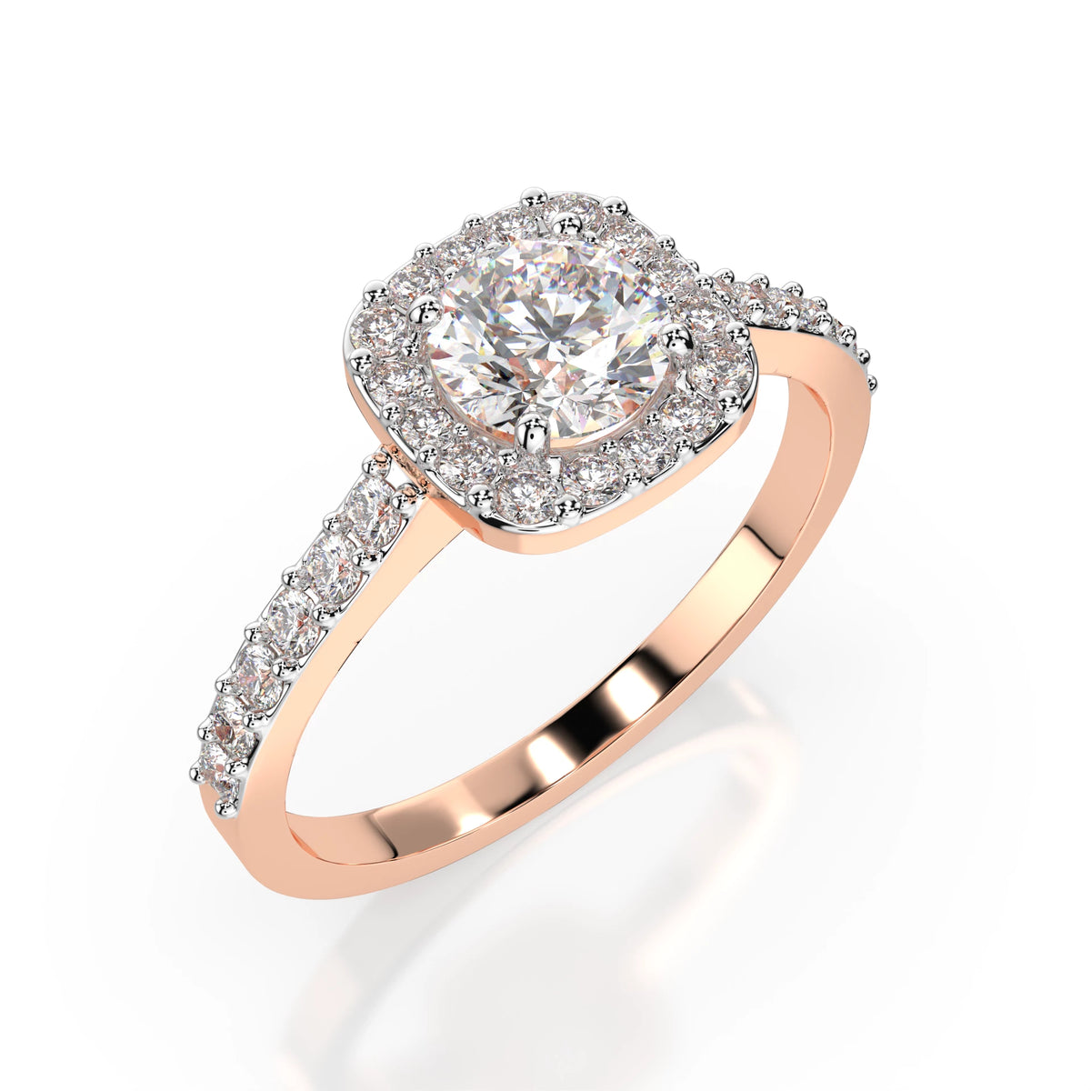 Inel de Logodnă din Aur cu Diamant Central Rotund Briliant și Diamante Laterale 0,71 CT