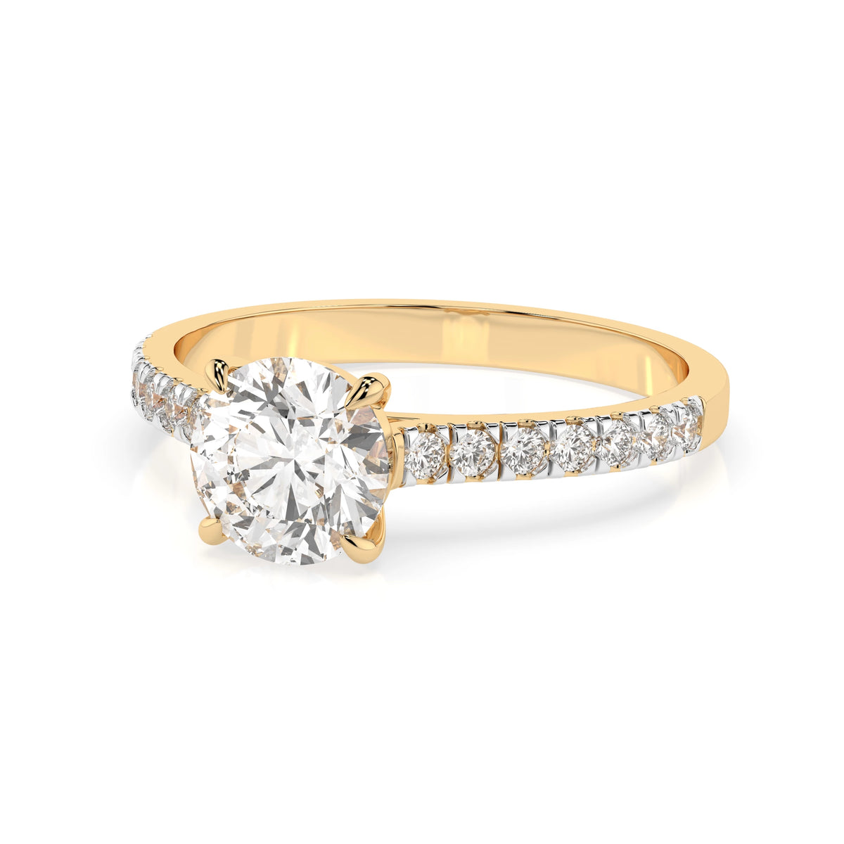 Inel de Logodnă din Aur cu Diamant Central Rotund Briliant și Diamante Laterale 0,91 CT