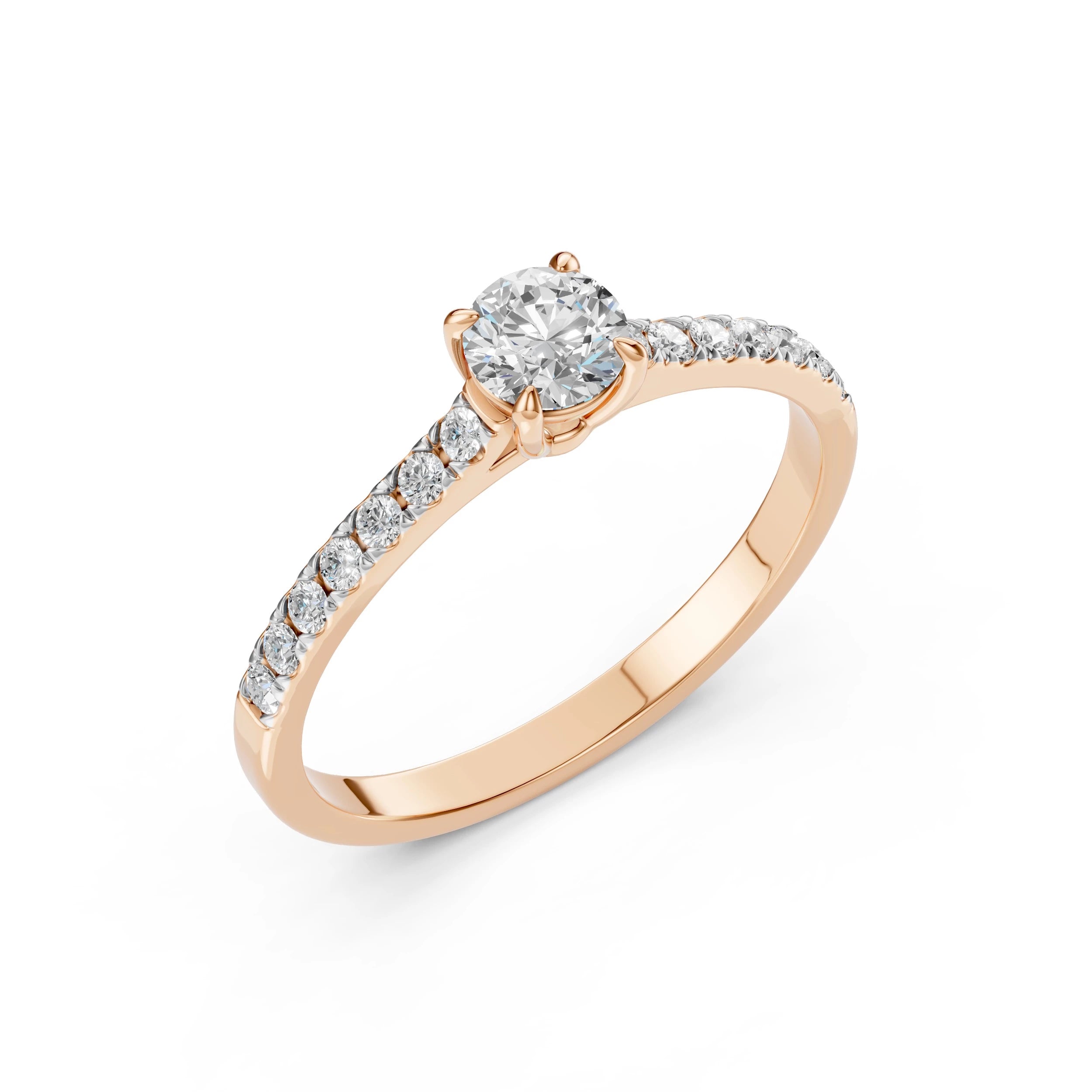Inel de Logodnă din Aur cu Diamant Central și Diamante Laterale Rotunde 0.71 CT