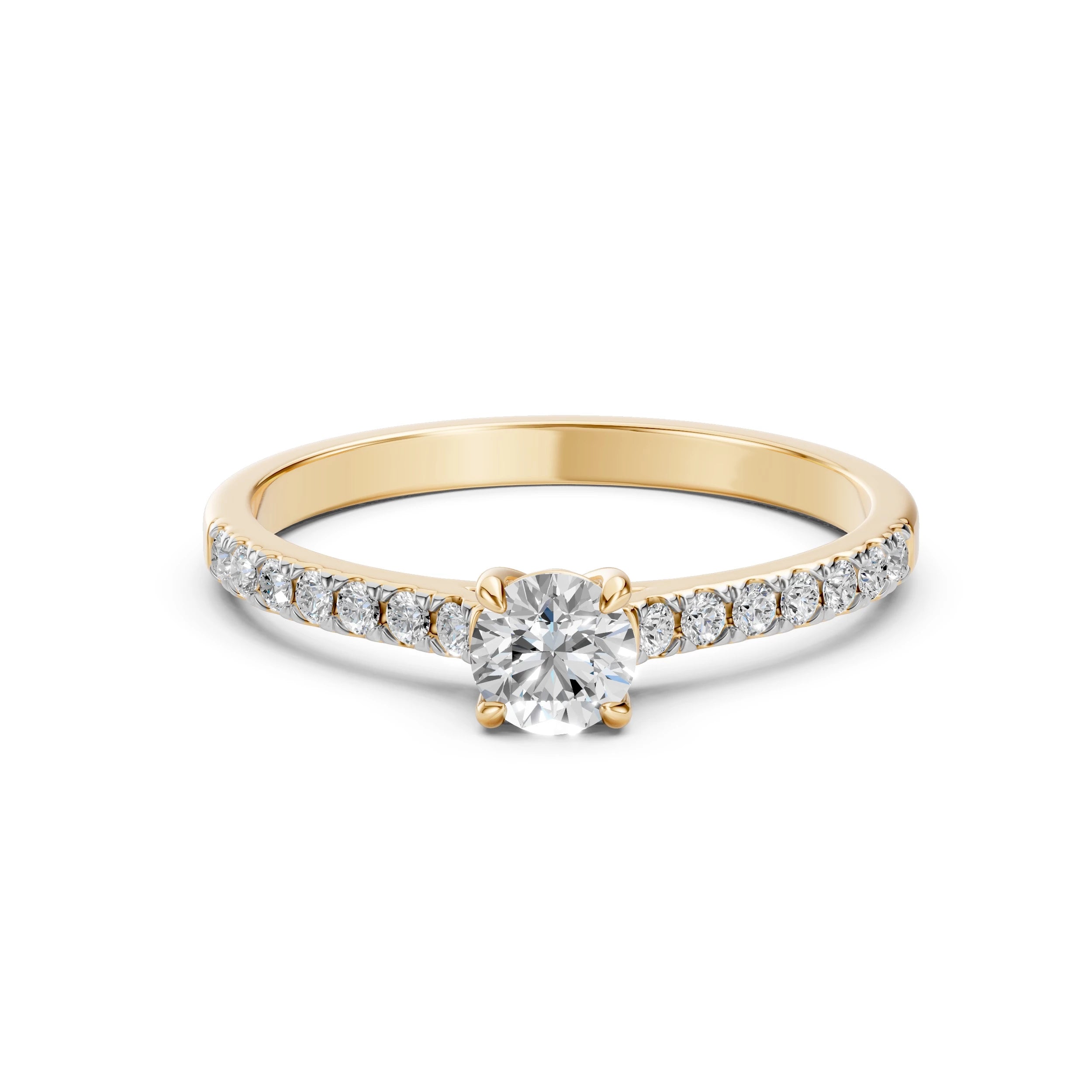 Inel de Logodnă din Aur cu Diamant Central și Diamante Laterale Rotunde 0.61 CT