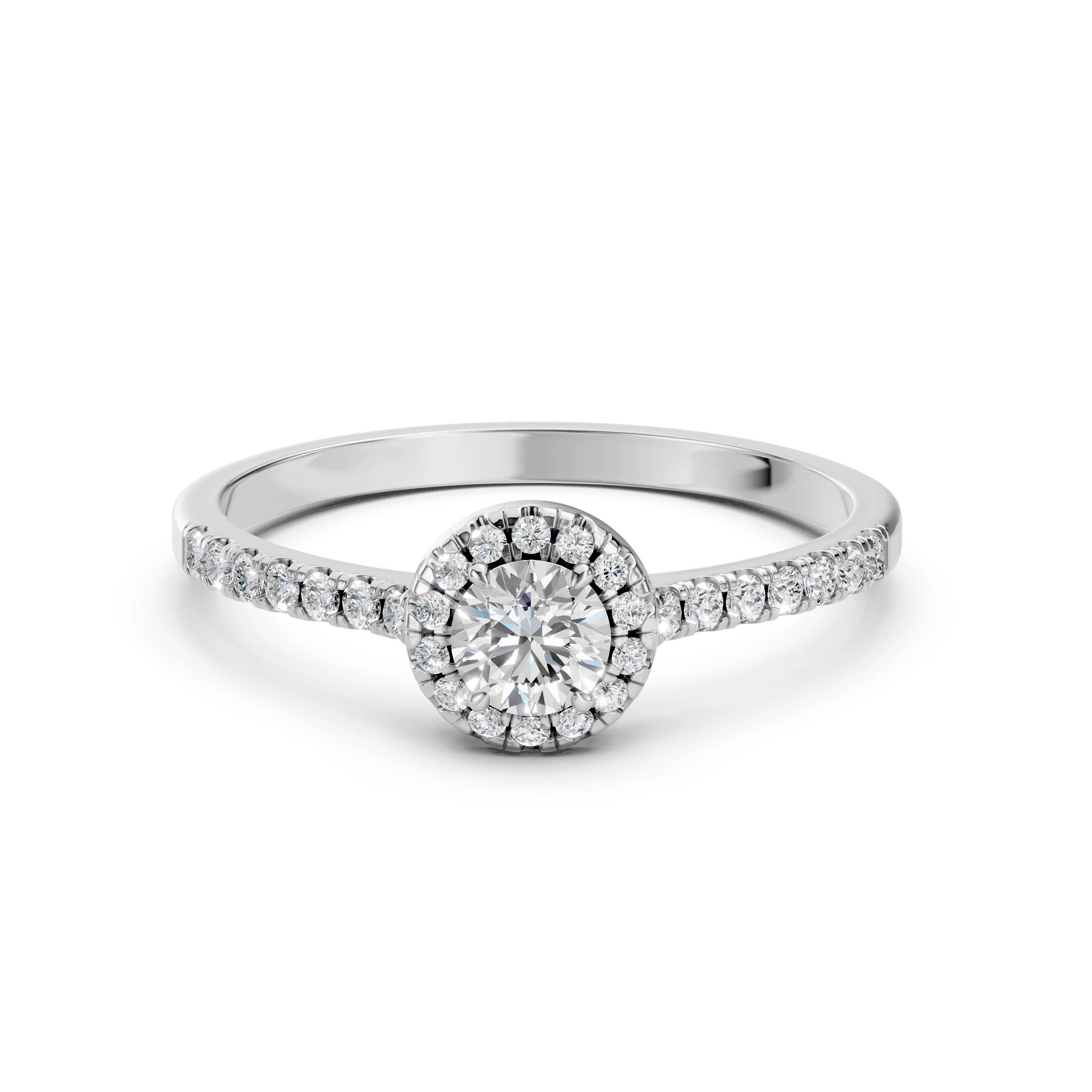 Inel de Logodnă din Aur cu Diamant Central și Diamante Laterale Rotunde 0.64 CT