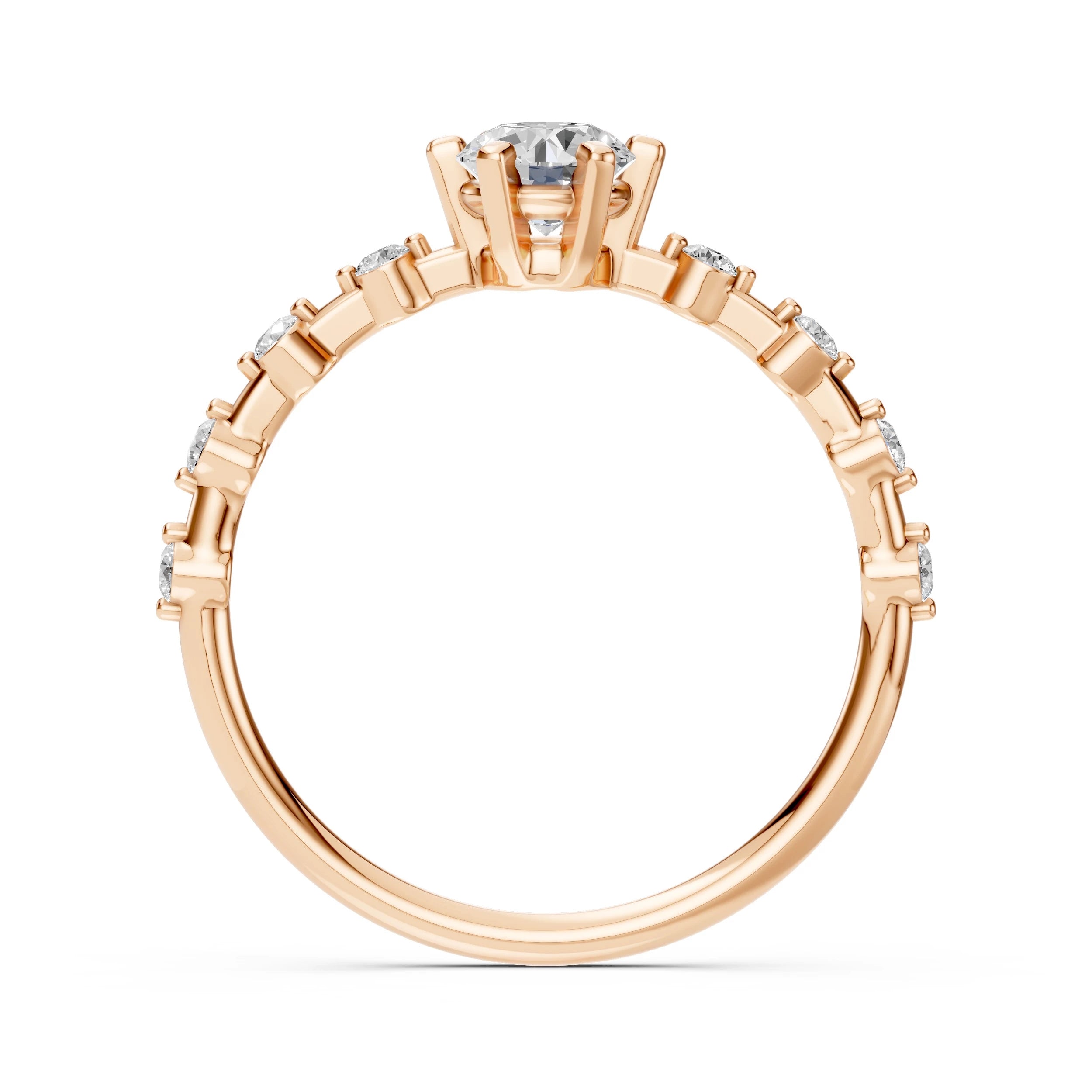 Inel de Logodnă din Aur cu Diamant Central și Diamante Laterale Rotunde 0.66 CT