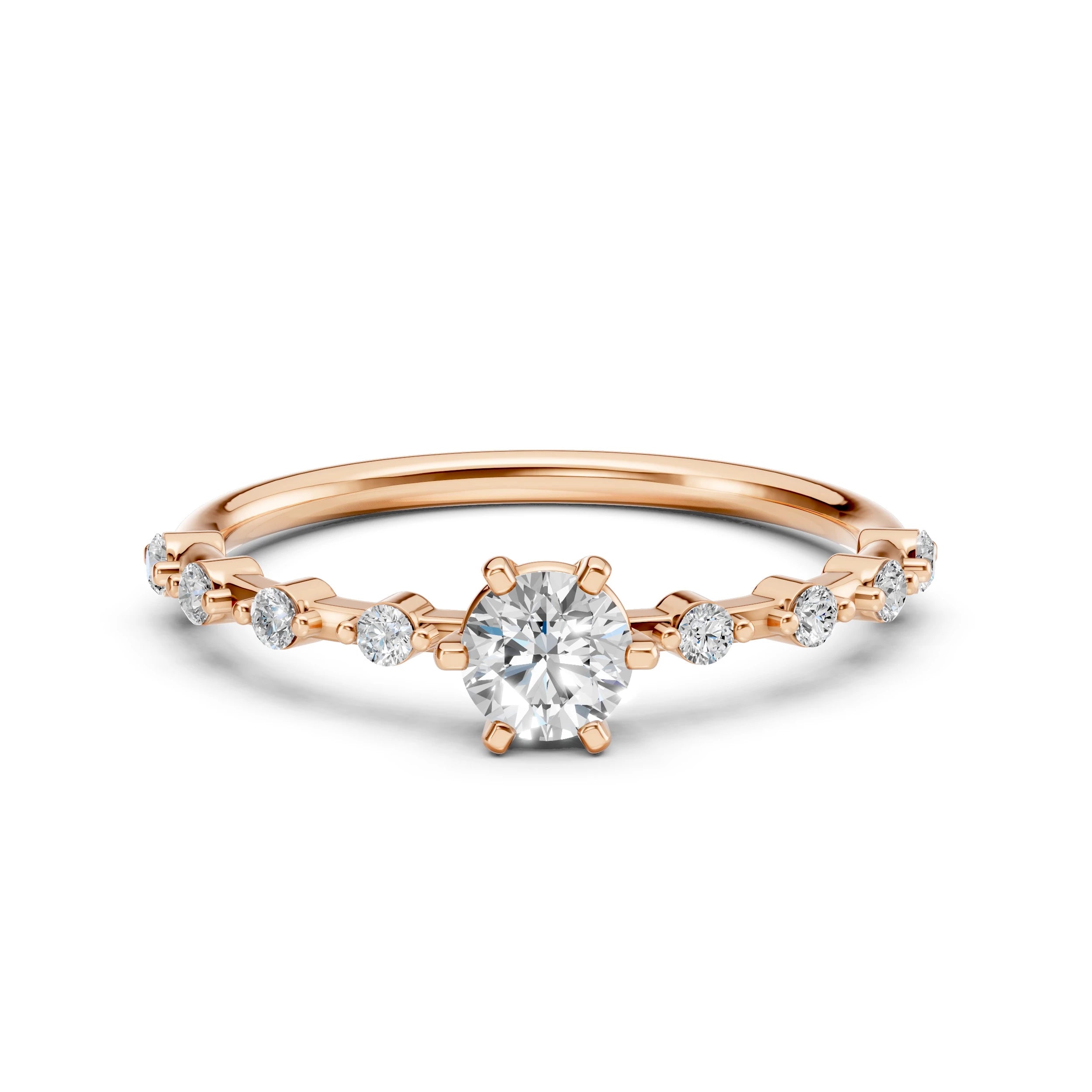 Inel de Logodnă din Aur cu Diamant Central și Diamante Laterale Rotunde 0.56 CT