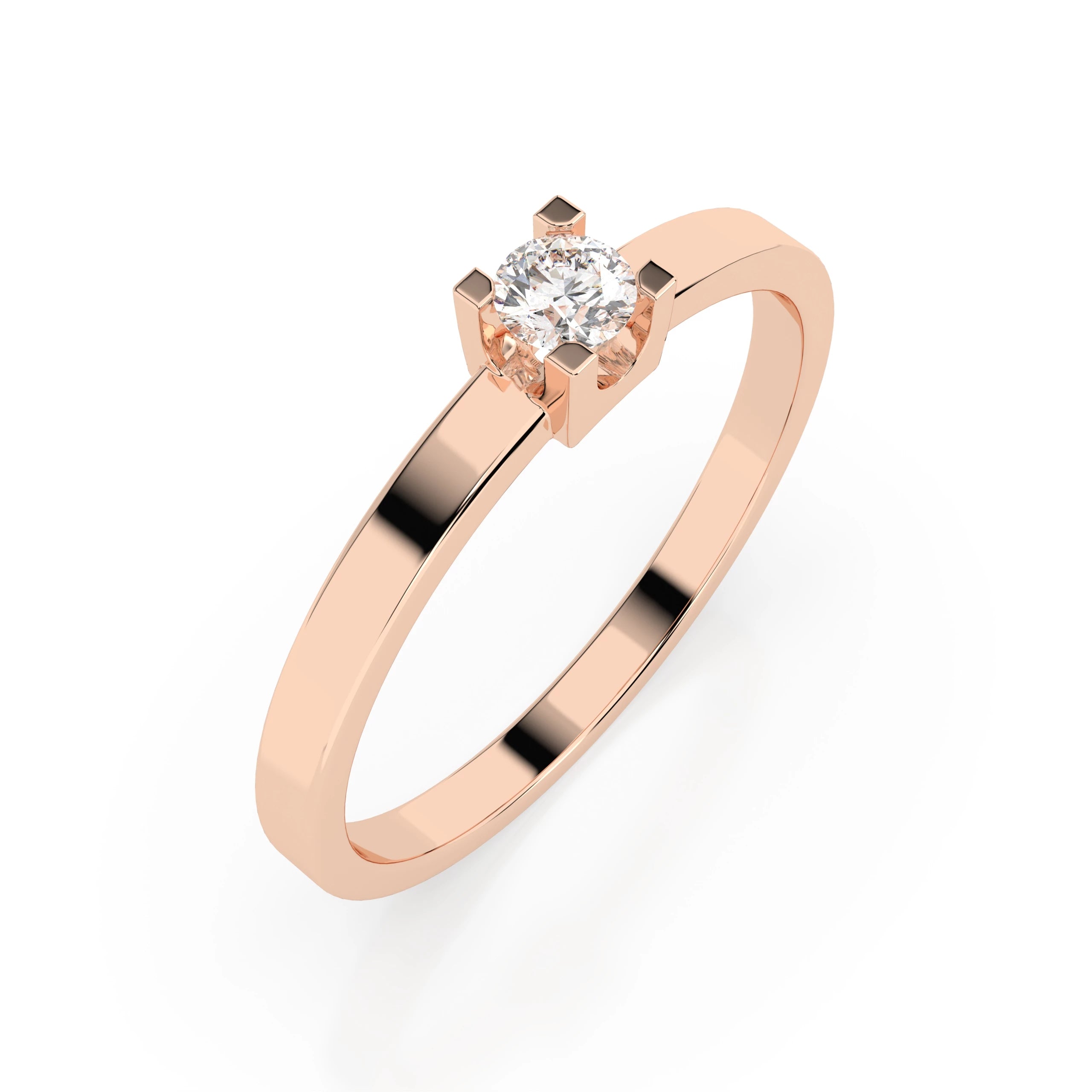 Inel de Logodnă Solitaire din Aur, Diamant Rotund Briliant 0.10 CT