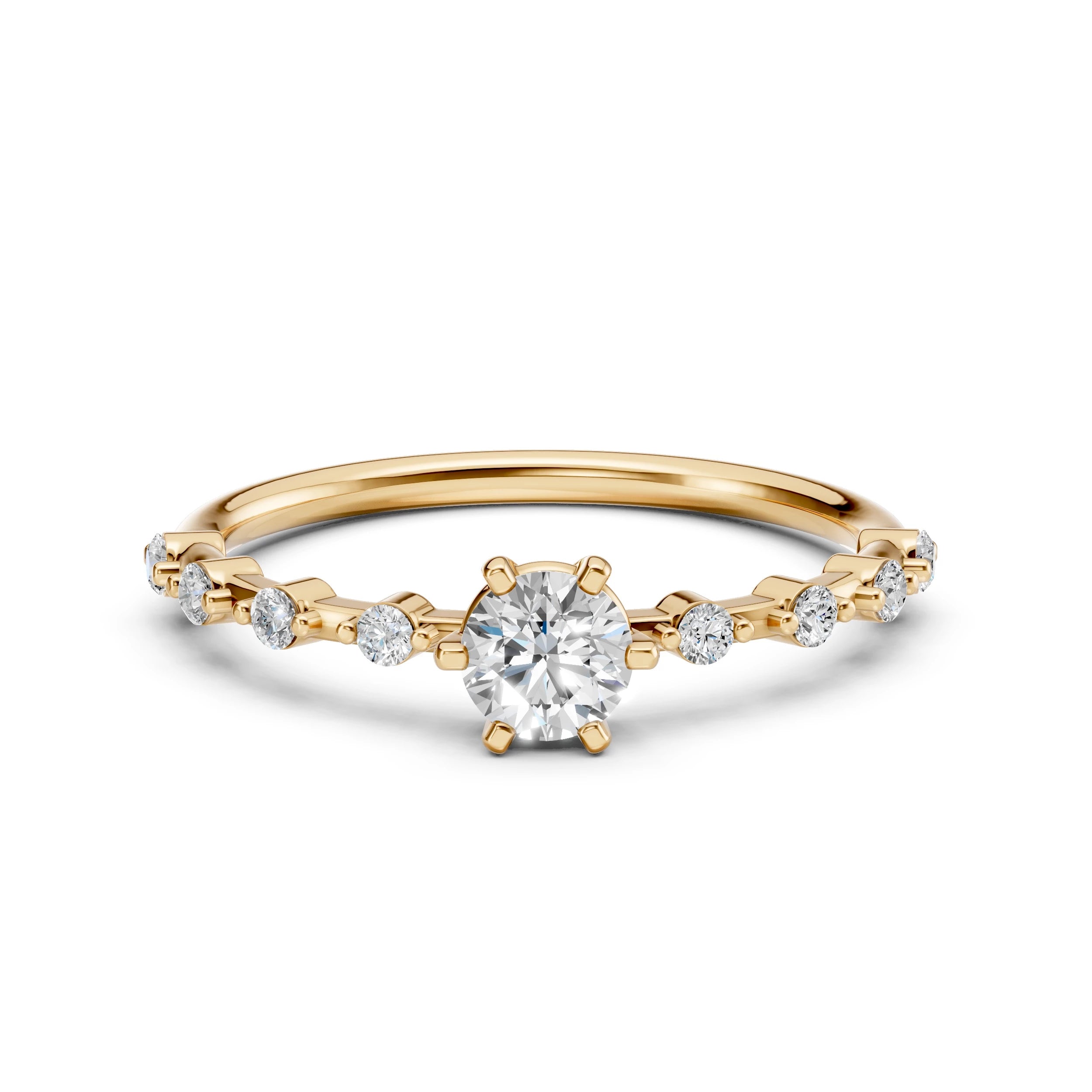 Inel de Logodnă din Aur cu Diamant Central și Diamante Laterale Rotunde 0.56 CT