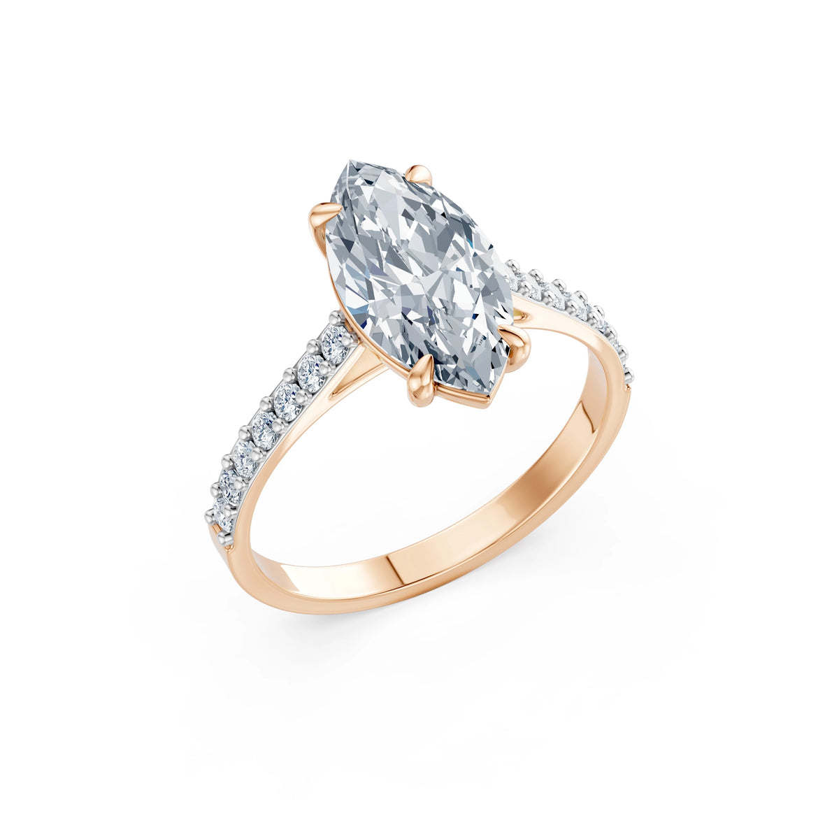 Inel de Logodnă din Aur cu Diamant Central Marquise și Diamante Laterale 2,28 CT