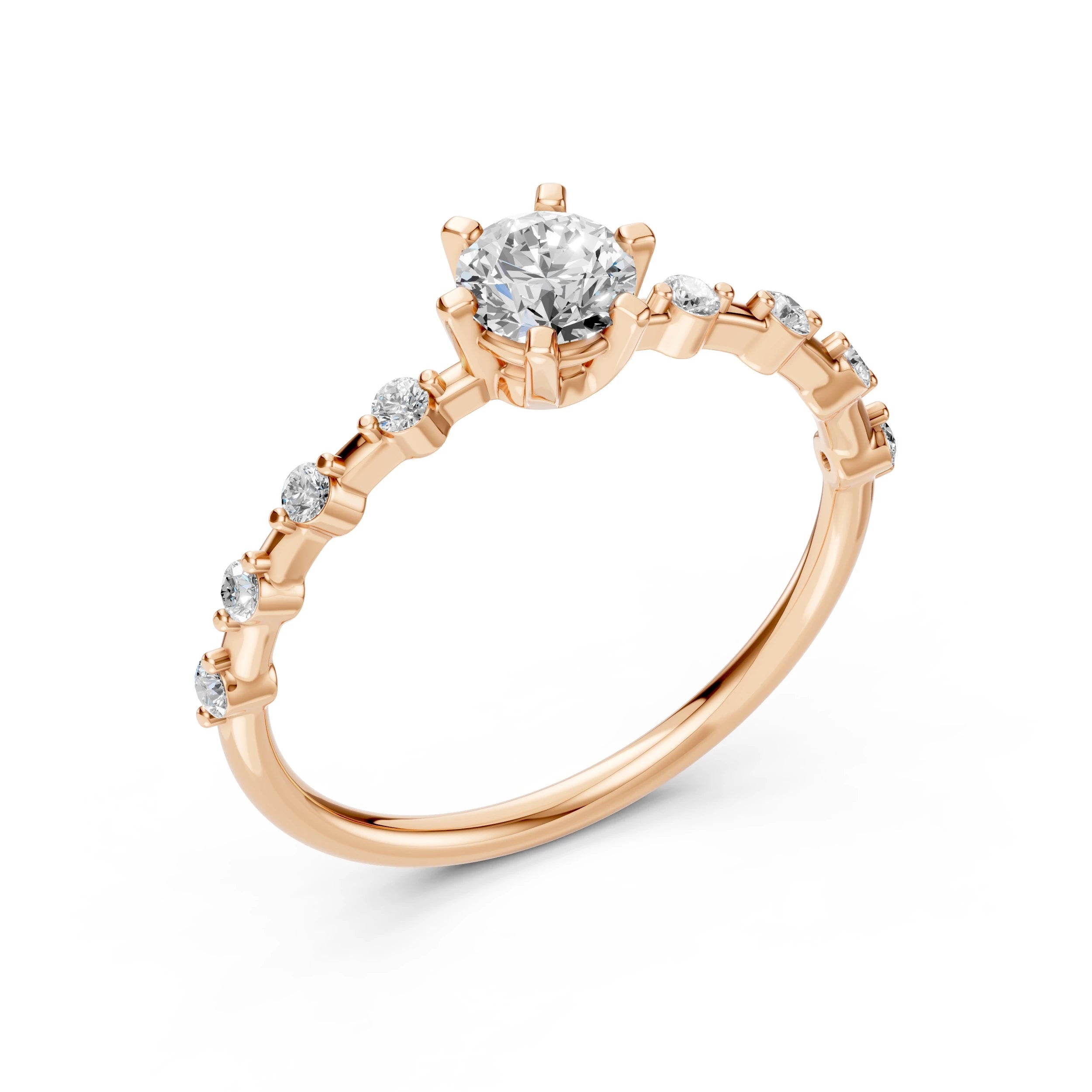 Inel de Logodnă din Aur cu Diamant Central și Diamante Laterale Rotunde 0.66 CT