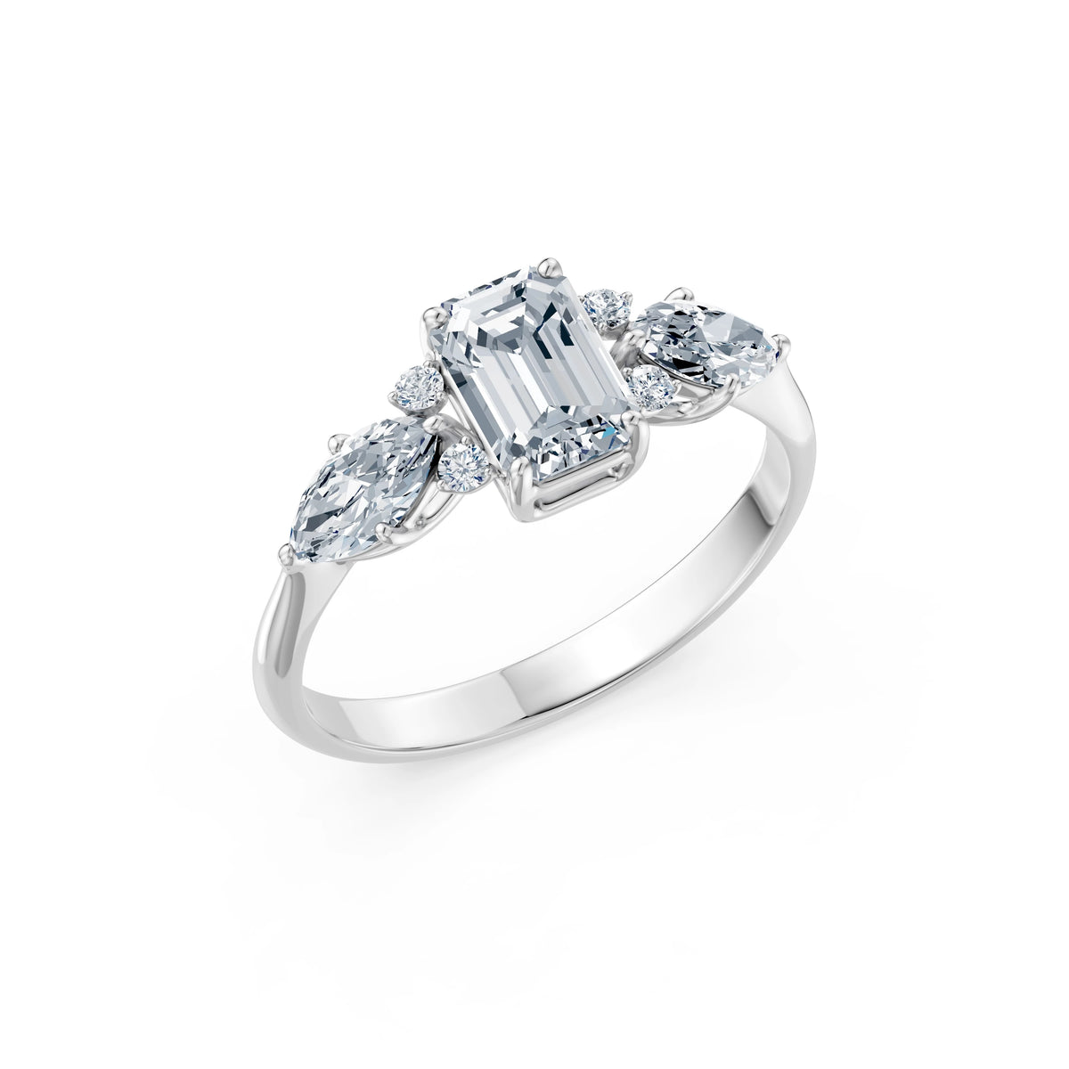 Inel de Logodnă din Aur cu Diamant Central Emerald și Diamante Laterale 1,67 CT
