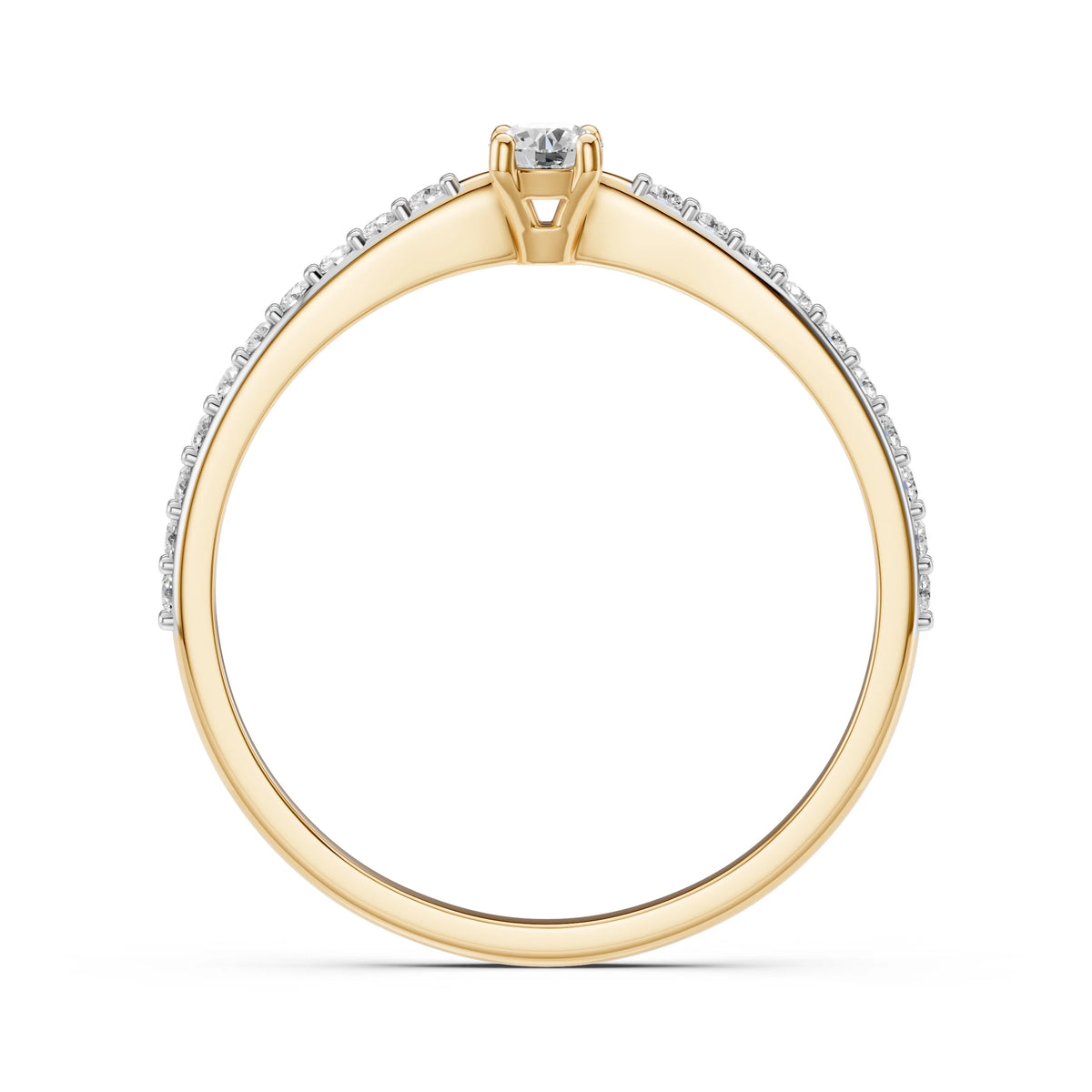 Inel de Logodnă din Aur cu Diamant Central și Diamante Laterale Rotunde 0.26 CT