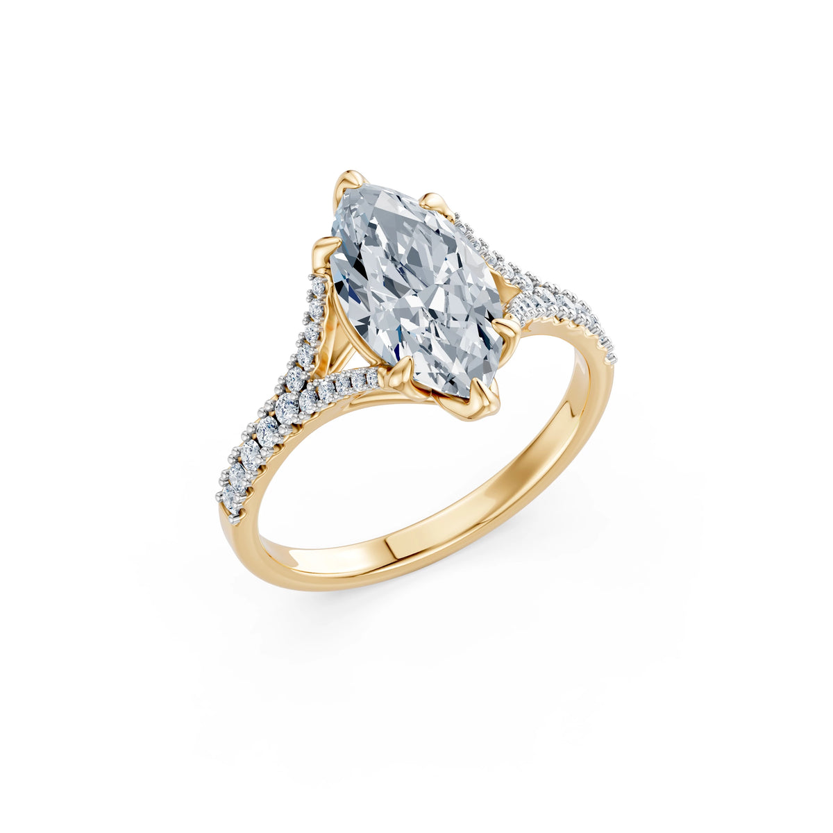 Inel de Logodnă din Aur cu Diamant Central Marquise și Diamante Laterale 2,37 CT