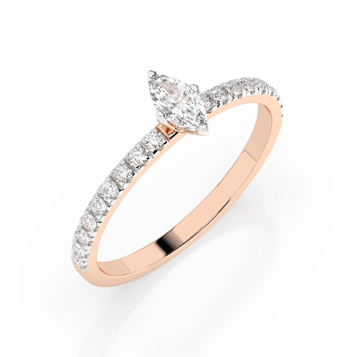 Inel de Logodnă din Aur cu Diamant Central Marquise și Diamante Laterale 0,33 CT