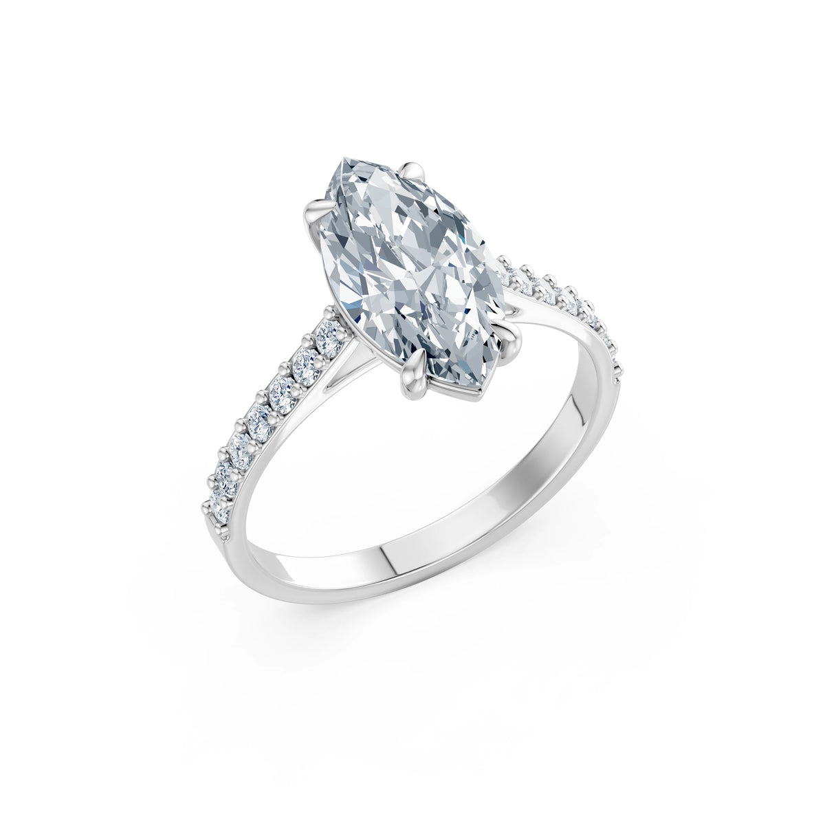 Inel de Logodnă din Aur cu Diamant Central Marquise și Diamante Laterale 2,28 CT