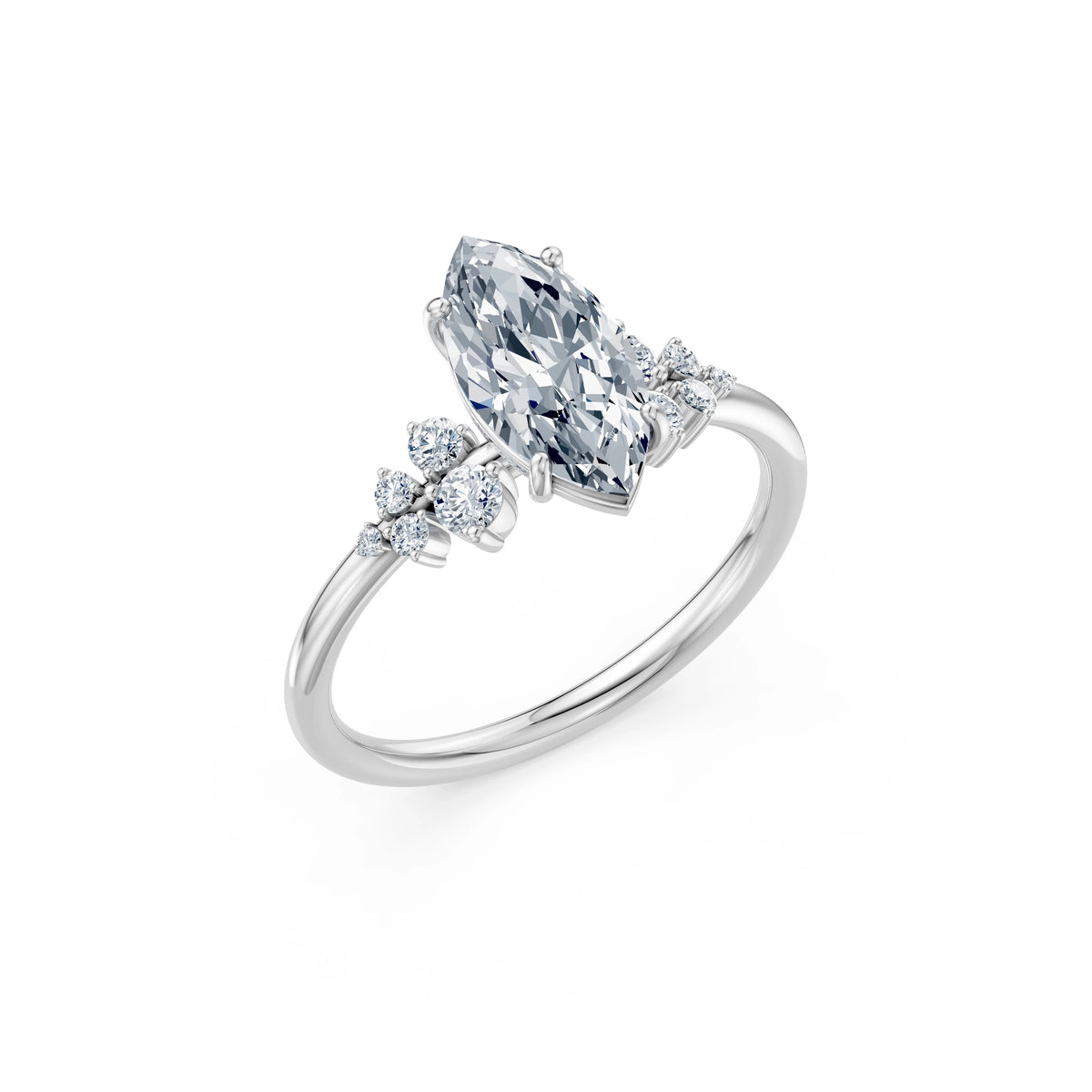 Inel de Logodnă din Aur cu Diamant Central Marquise și Diamante Laterale 1,75 CT