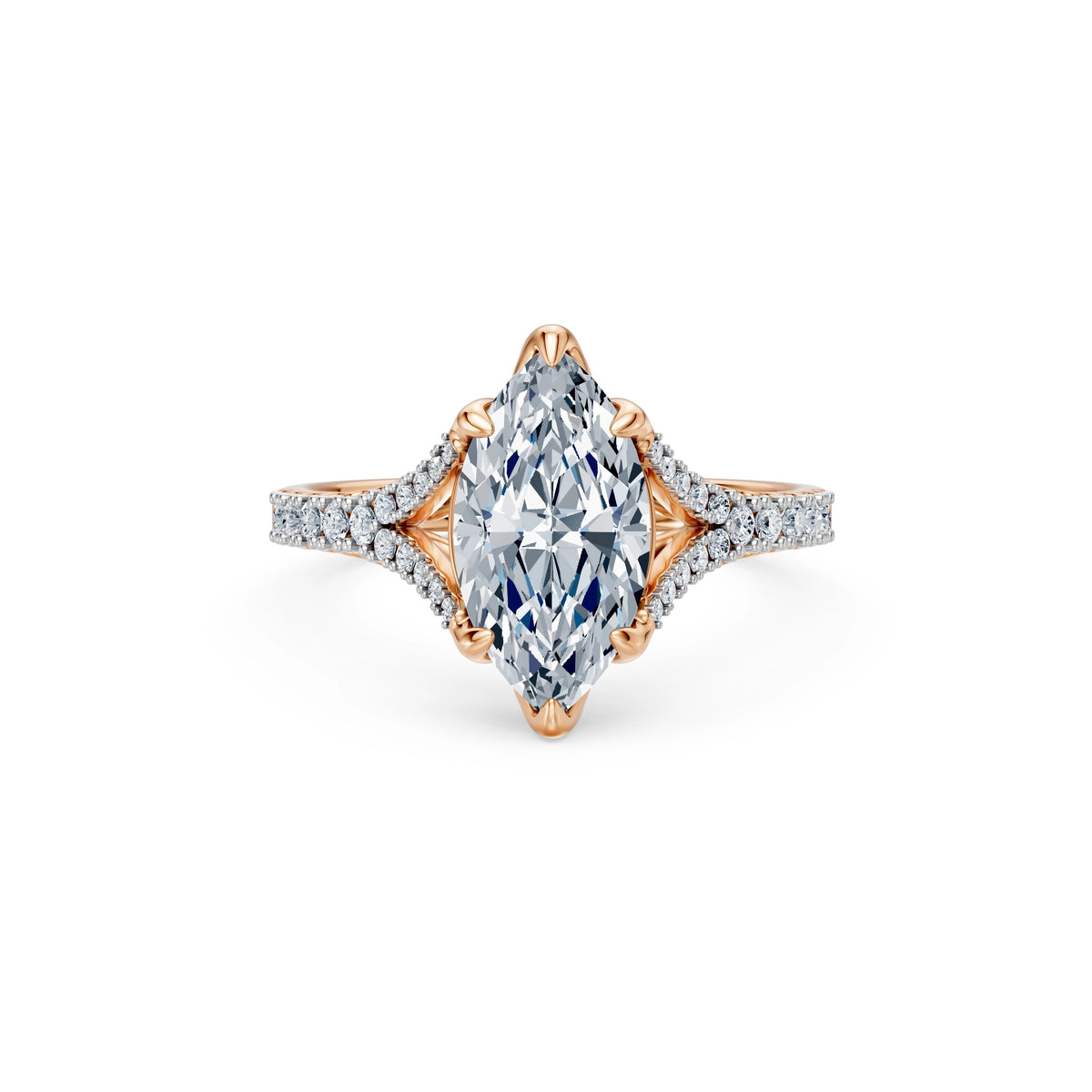 Inel de Logodnă din Aur cu Diamant Central Marquise și Diamante Laterale 2,37 CT