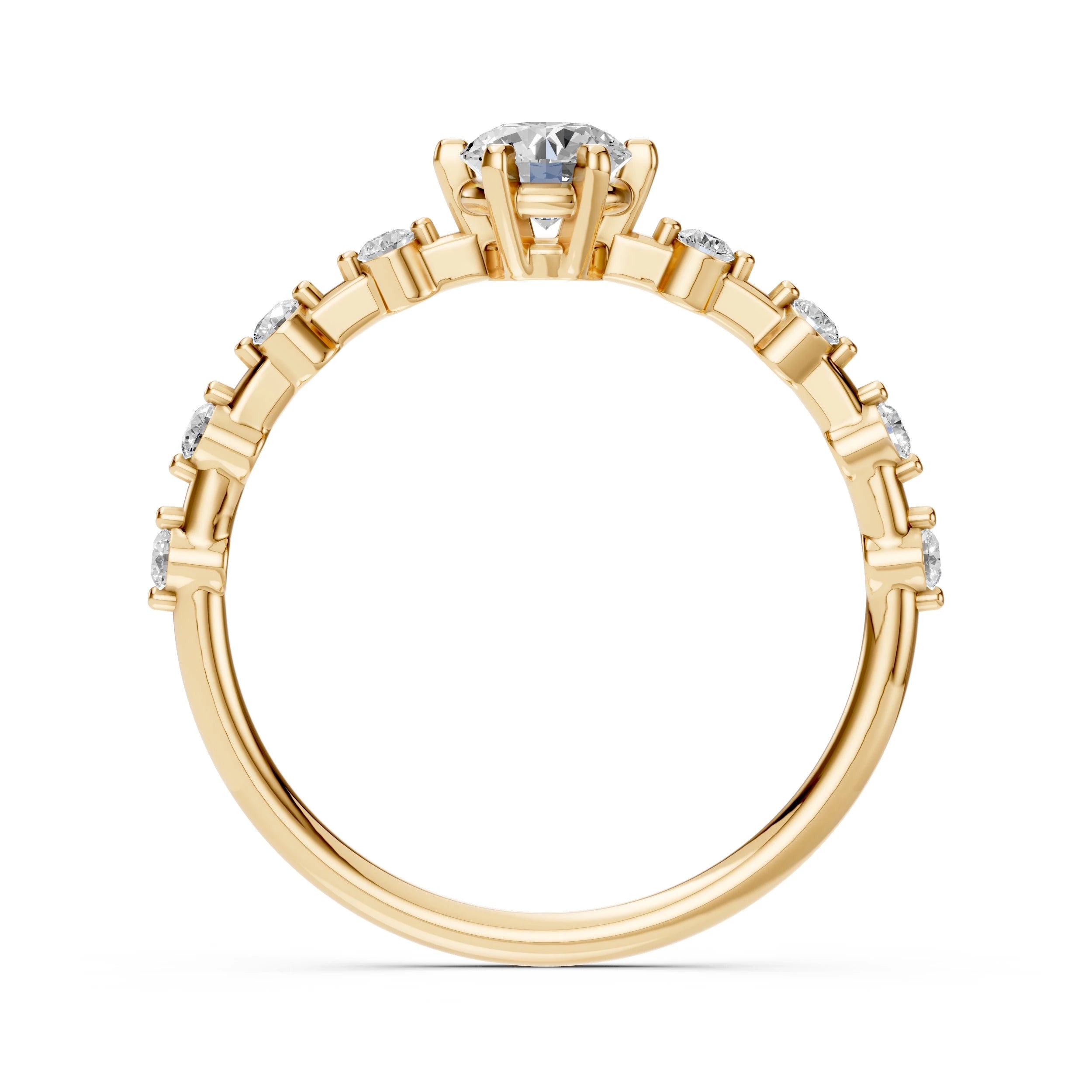 Inel de Logodnă din Aur cu Diamant Central și Diamante Laterale Rotunde 0.56 CT