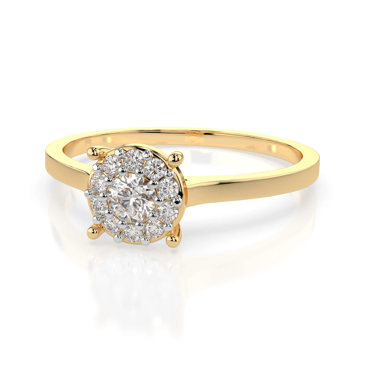 Inel de Logodnă din Aur cu Diamant Central Rotund Briliant și Diamante Laterale 0,18 CT