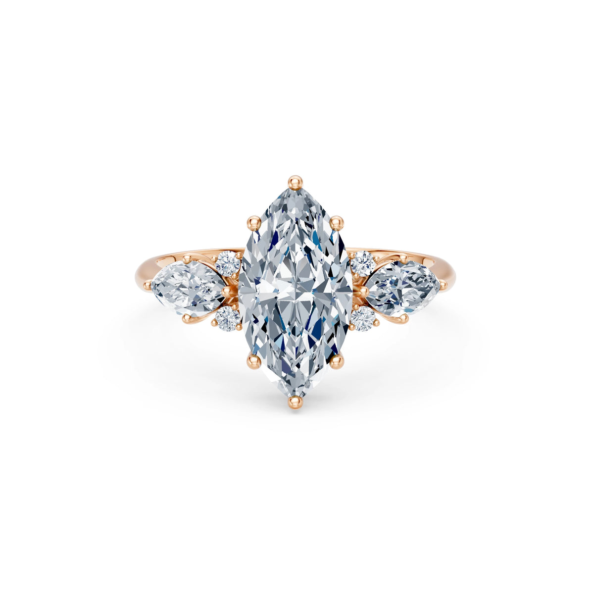 Inel de Logodnă din Aur cu Diamant Central Marquise și Diamante Laterale 2,67 CT