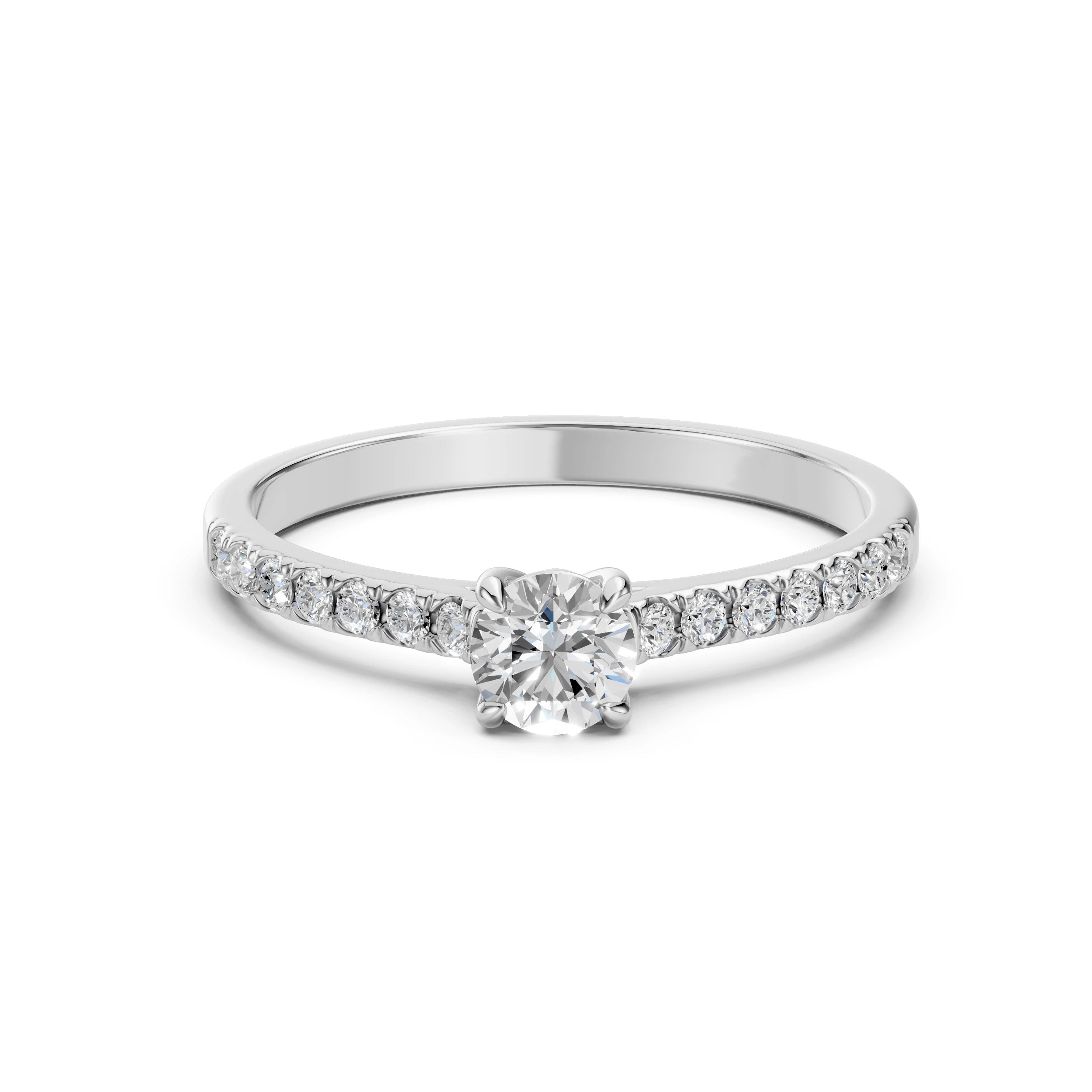 Inel de Logodnă din Aur cu Diamant Central și Diamante Laterale Rotunde 0.71 CT