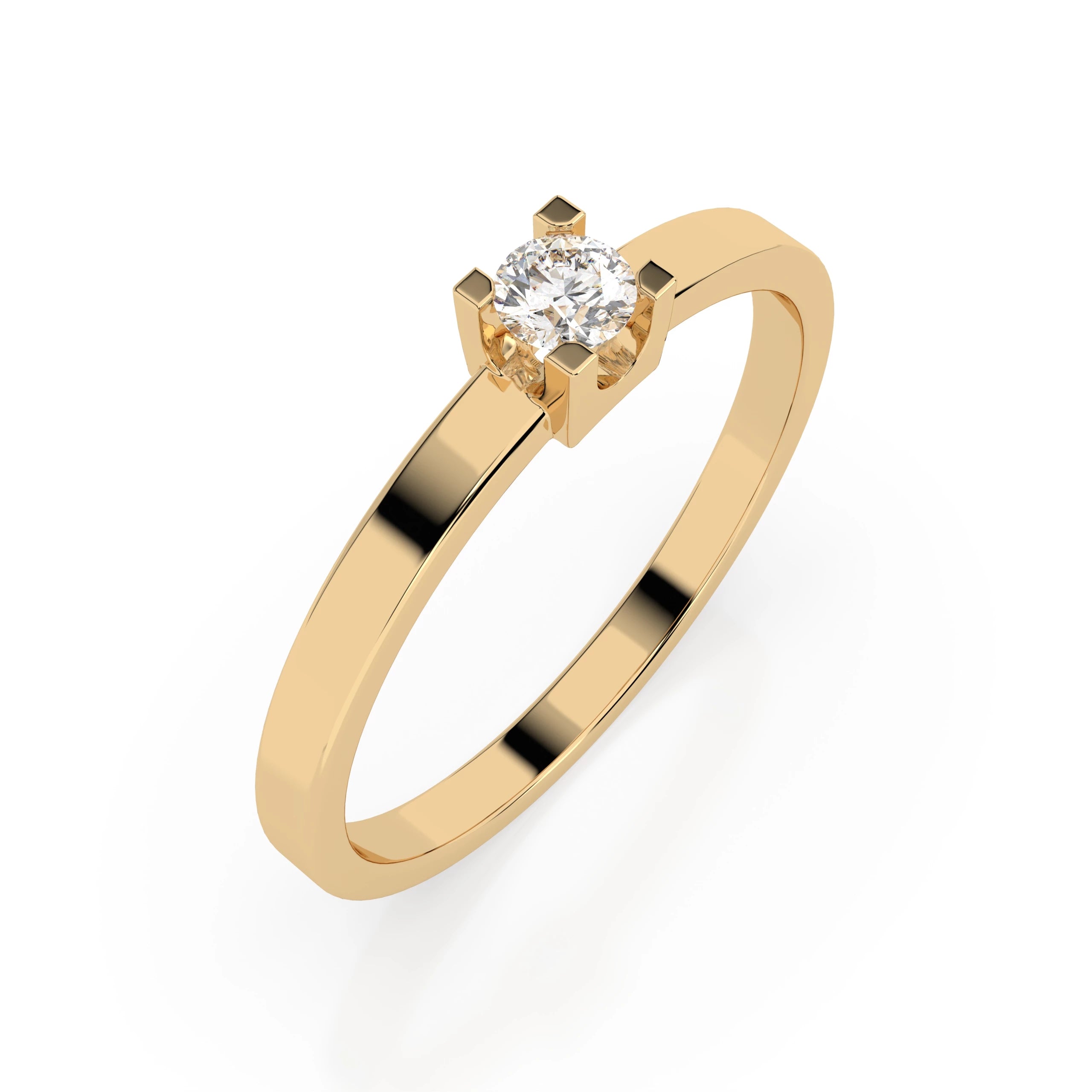 Inel de Logodnă Solitaire din Aur, Diamant Rotund Briliant 0.10 CT