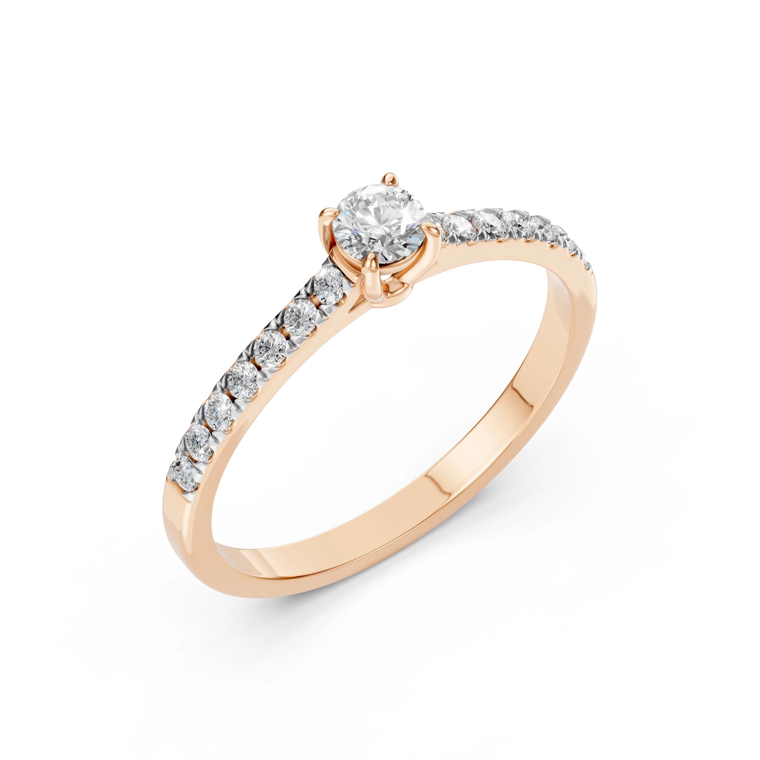 Inel de Logodnă din Aur cu Diamant Central și Diamante Laterale Rotunde 0.51 CT