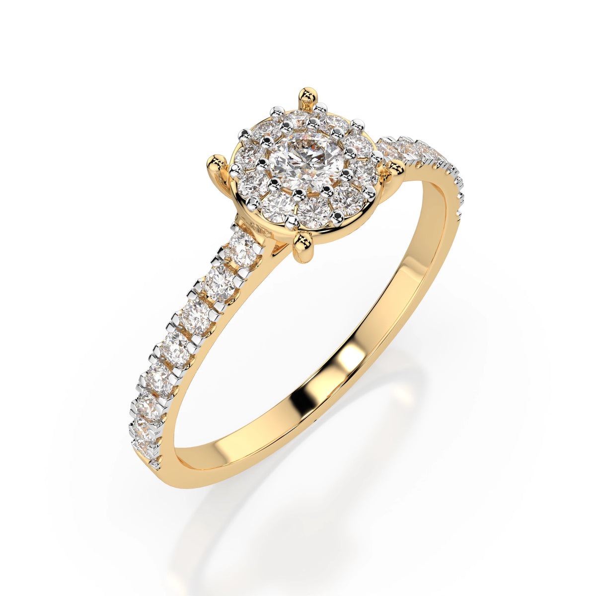 Inel de Logodnă din Aur cu Diamant Central Rotund Briliant și Diamante Laterale 0,54 CT
