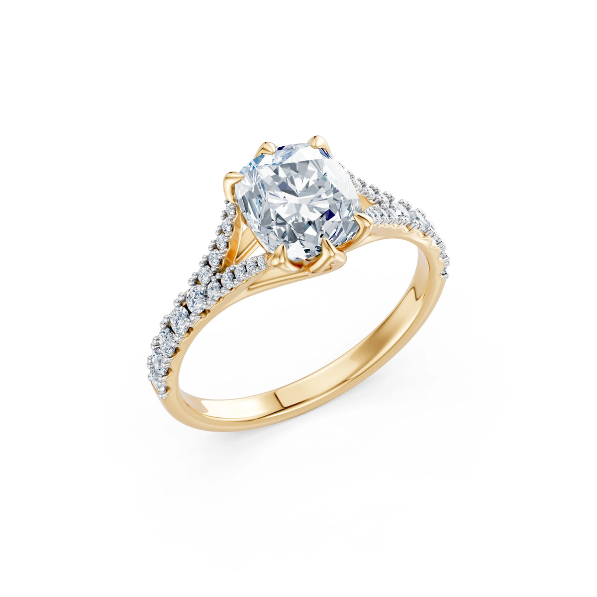Inel de Logodnă din Aur cu Diamant Central Cushion și Diamante Laterale 2,37 CT