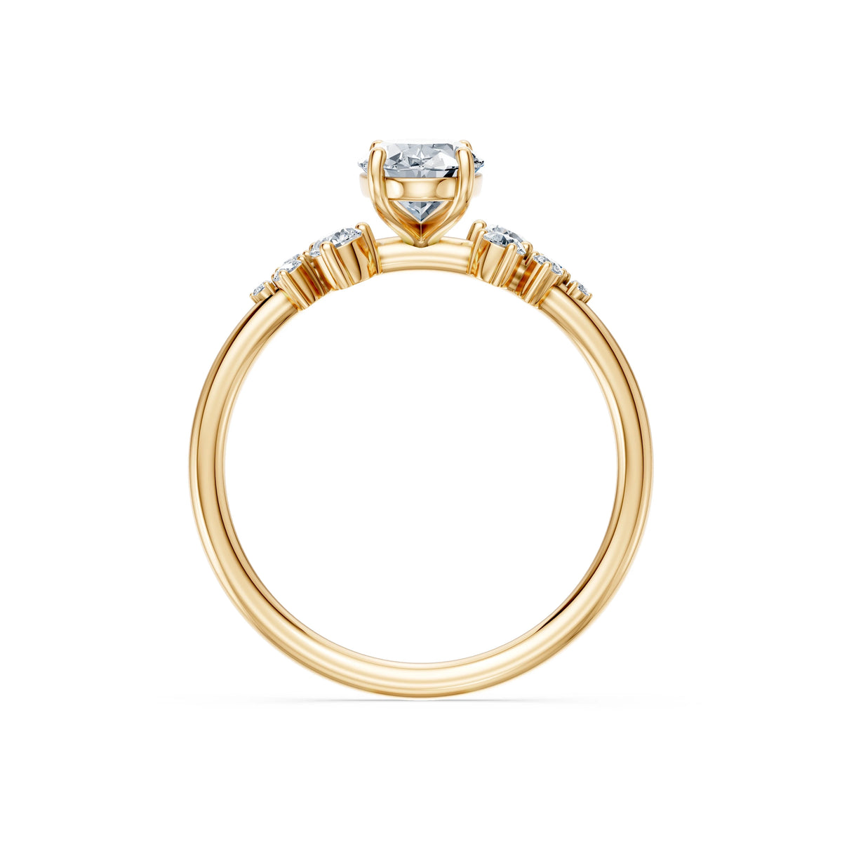 Inel de Logodnă din Aur cu Diamant Central Oval și Diamante Laterale 1,25 CT