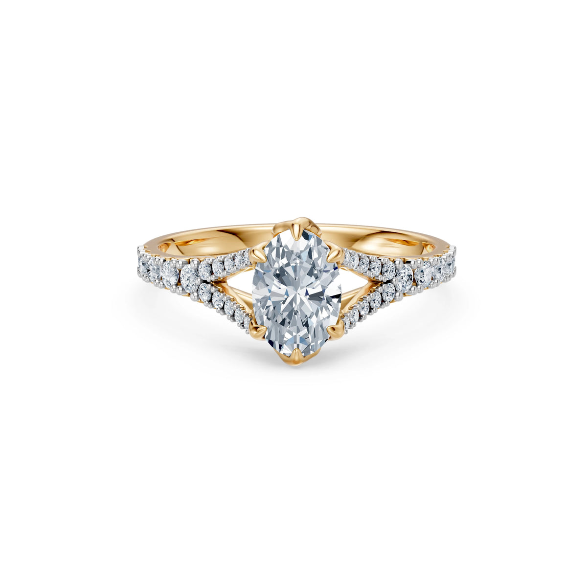 Inel de Logodnă din Aur cu Diamant Central Oval și Diamante Laterale 1,29 CT