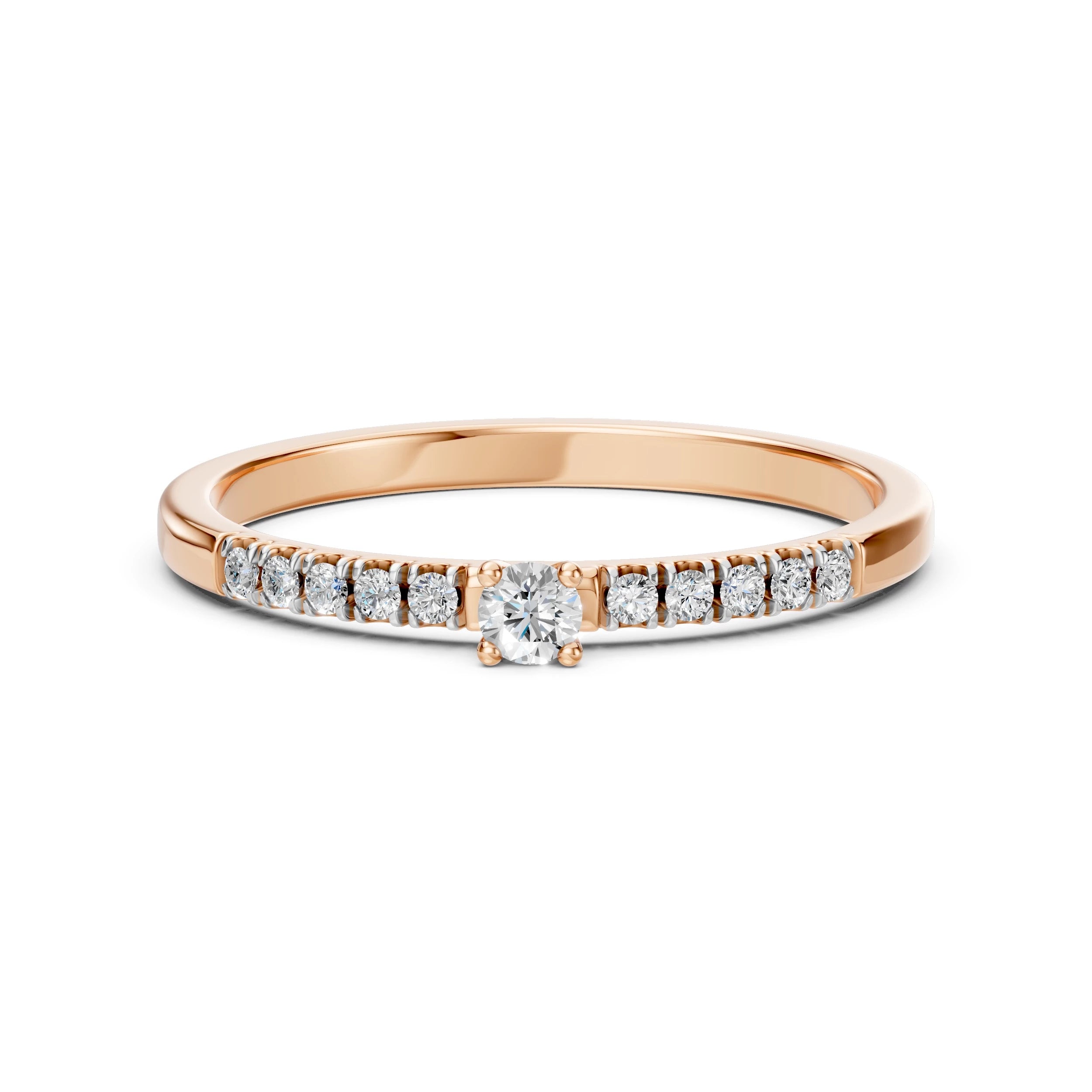 Inel de Logodnă din Aur cu Diamant Central și Diamante Laterale Rotunde 0.17 CT
