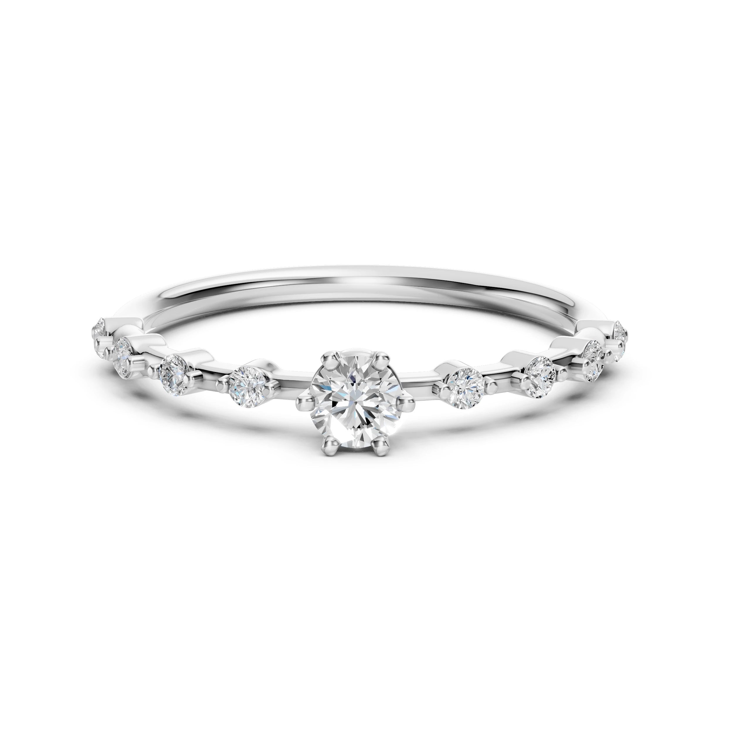 Inel de Logodnă din Aur cu Diamant Central și Diamante Laterale Rotunde 0.36 CT