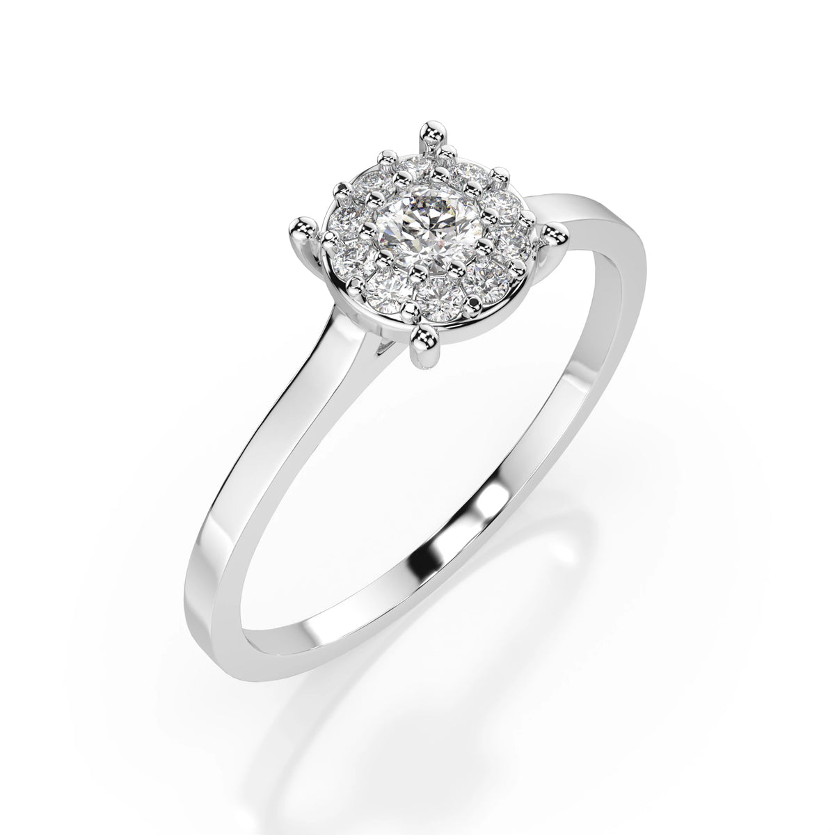 Inel de Logodnă din Aur cu Diamant Central Rotund Briliant și Diamante Laterale 0,18 CT