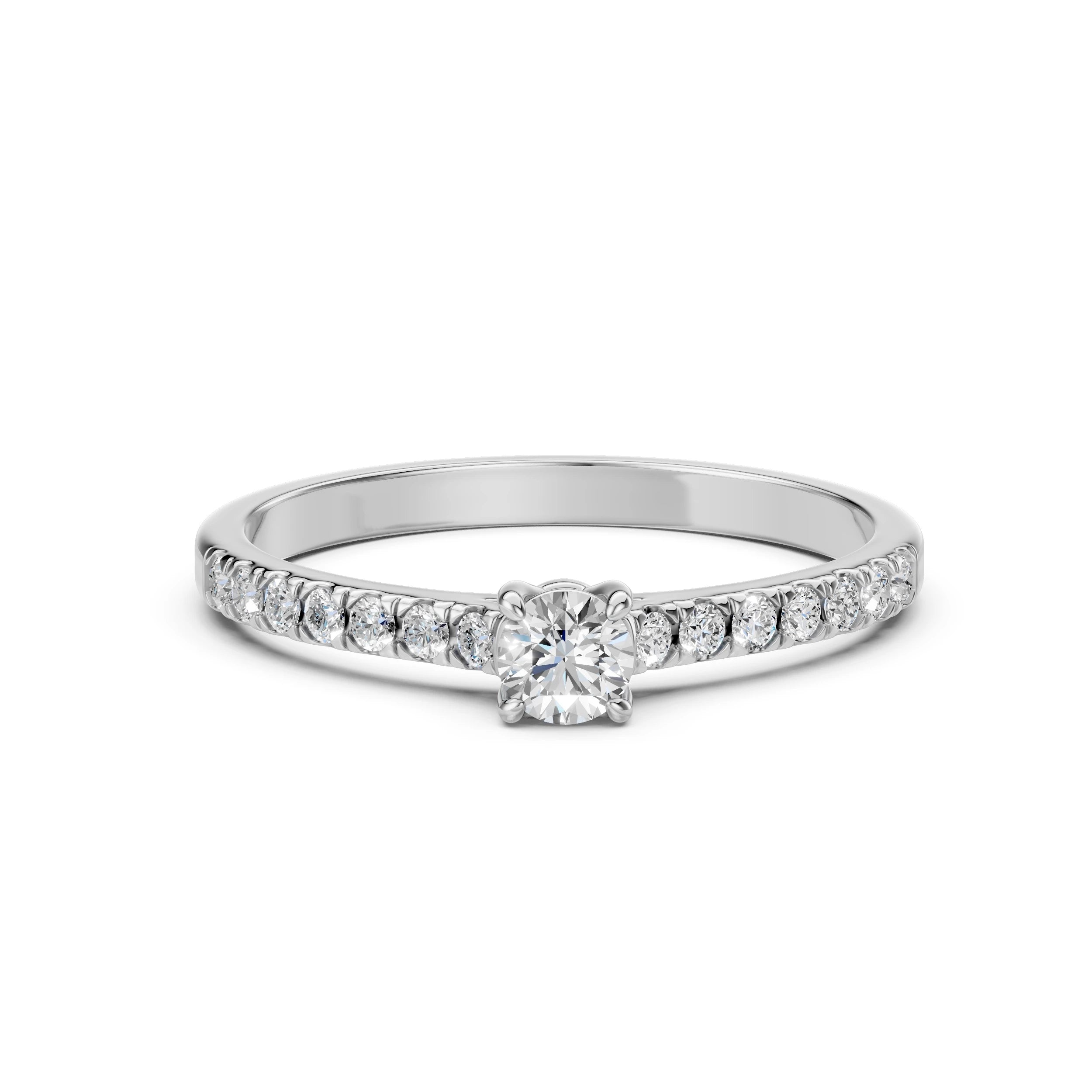 Inel de Logodnă din Aur cu Diamant Central și Diamante Laterale Rotunde 0.51 CT