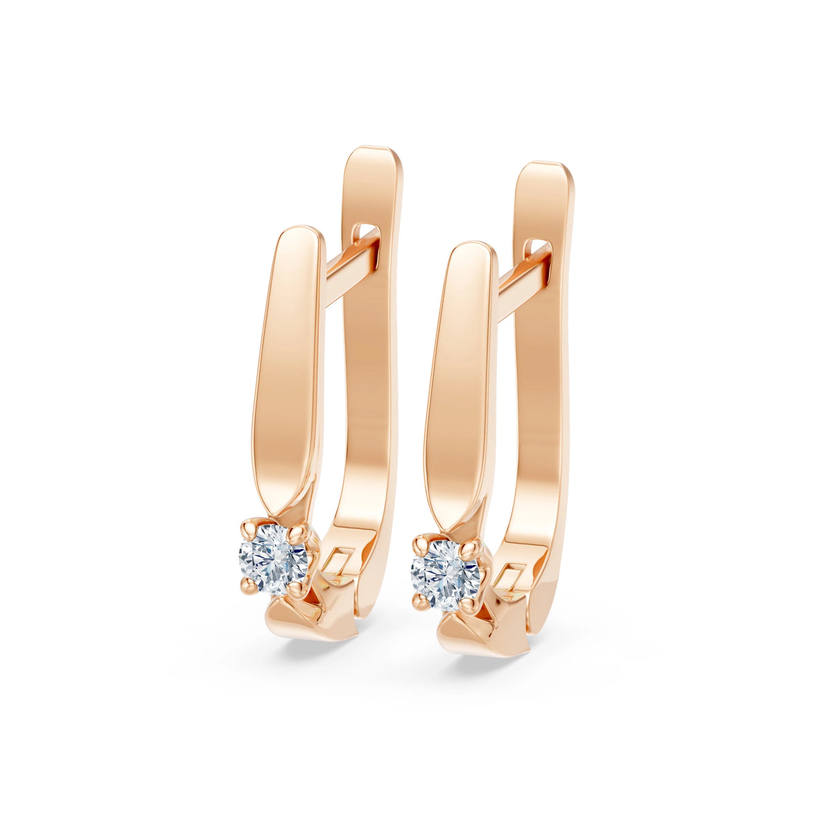 Cercei din Aur cu Diamante, Forma Rotund Briliant, 0,15 CT