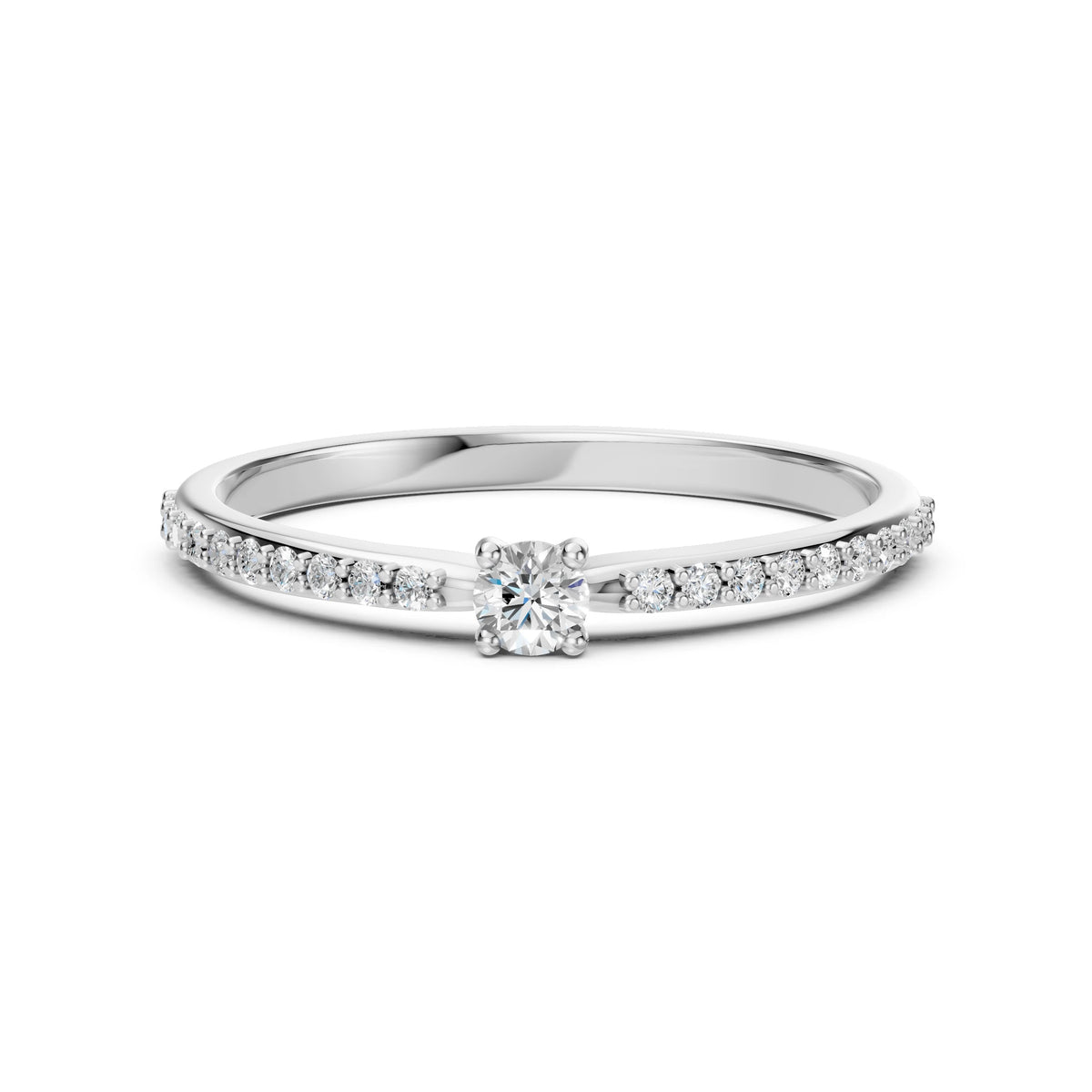 Inel de Logodnă din Aur cu Diamant Central și Diamante Laterale Rotunde 0.26 CT