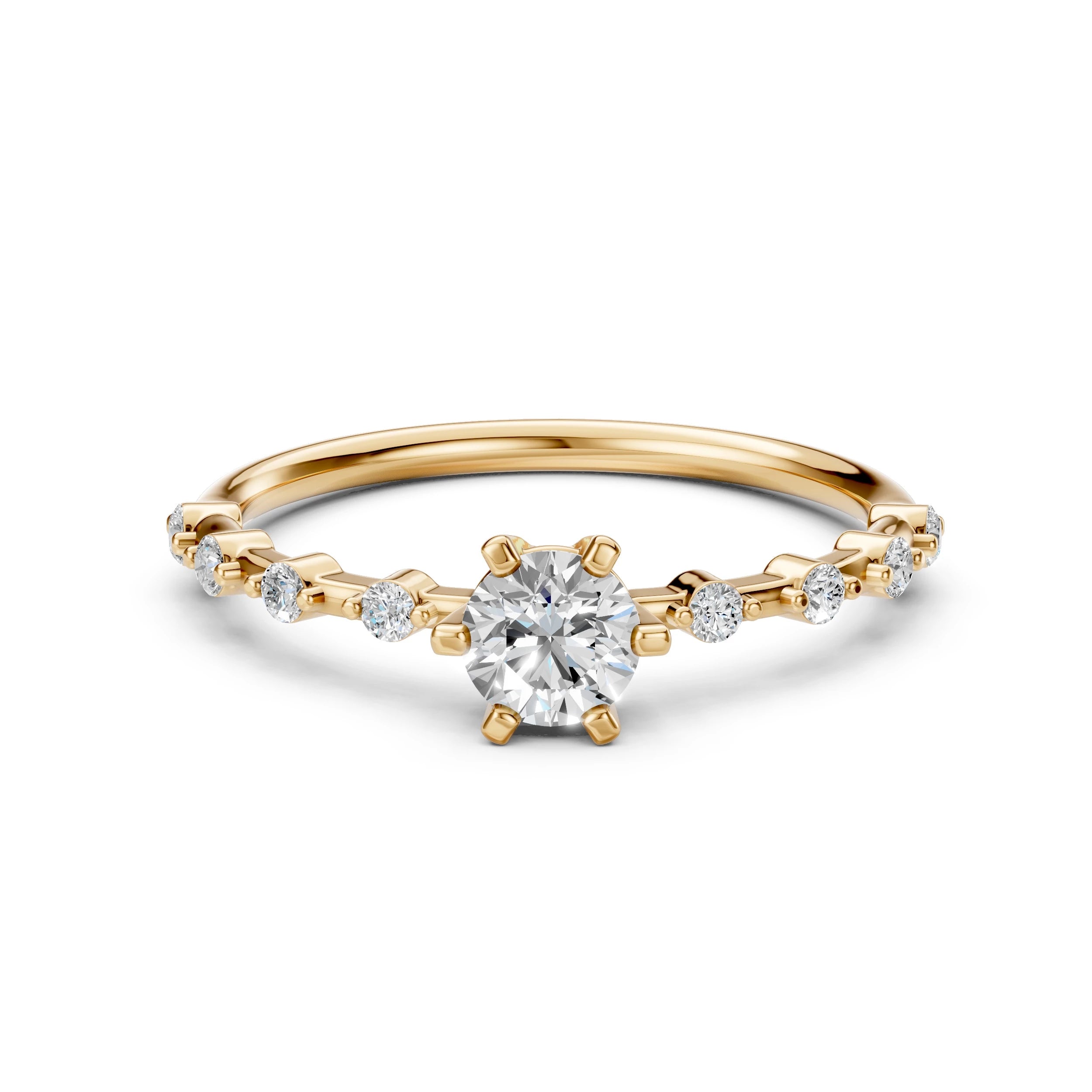 Inel de Logodnă din Aur cu Diamant Central și Diamante Laterale Rotunde 0.66 CT