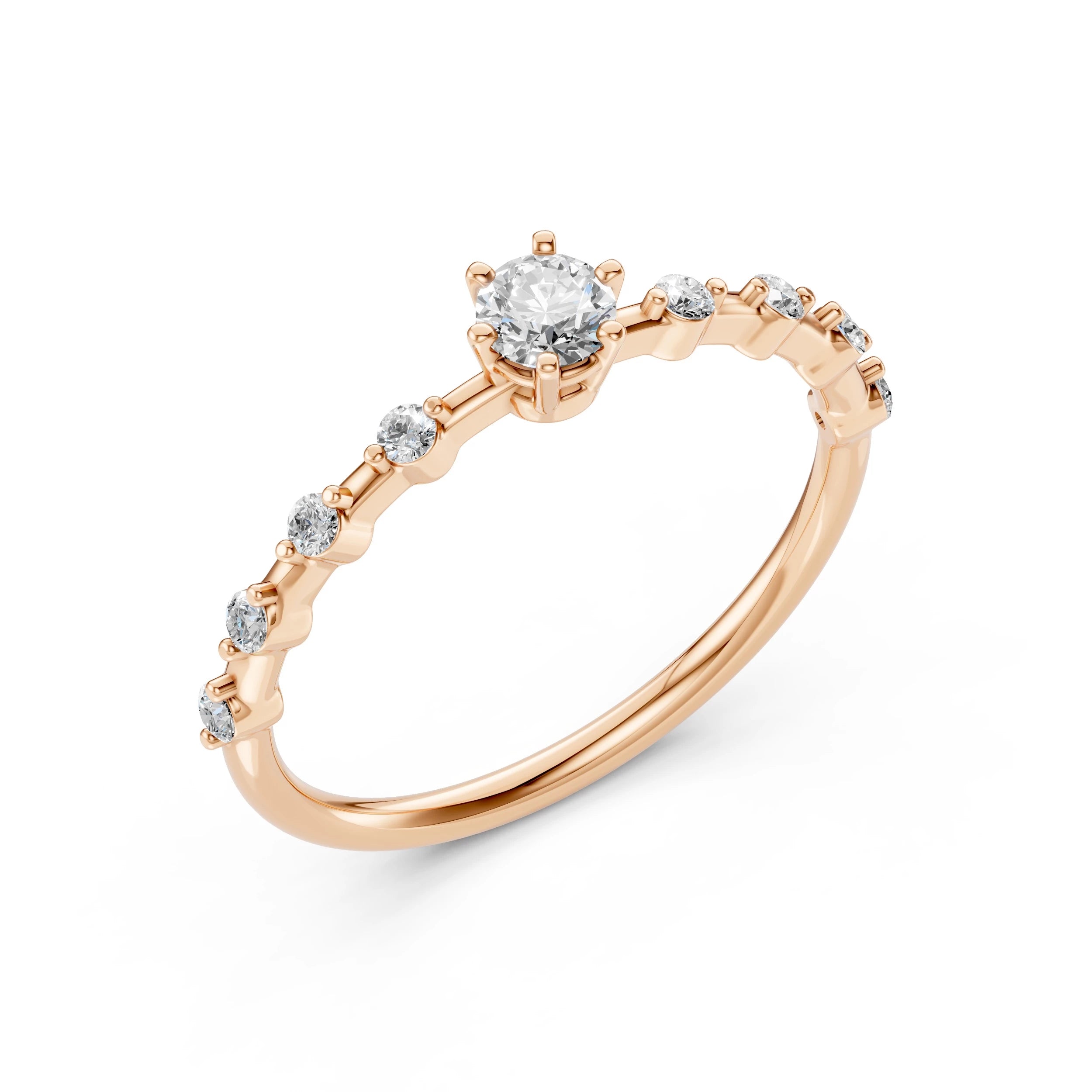 Inel de Logodnă din Aur cu Diamant Central și Diamante Laterale Rotunde 0.36 CT