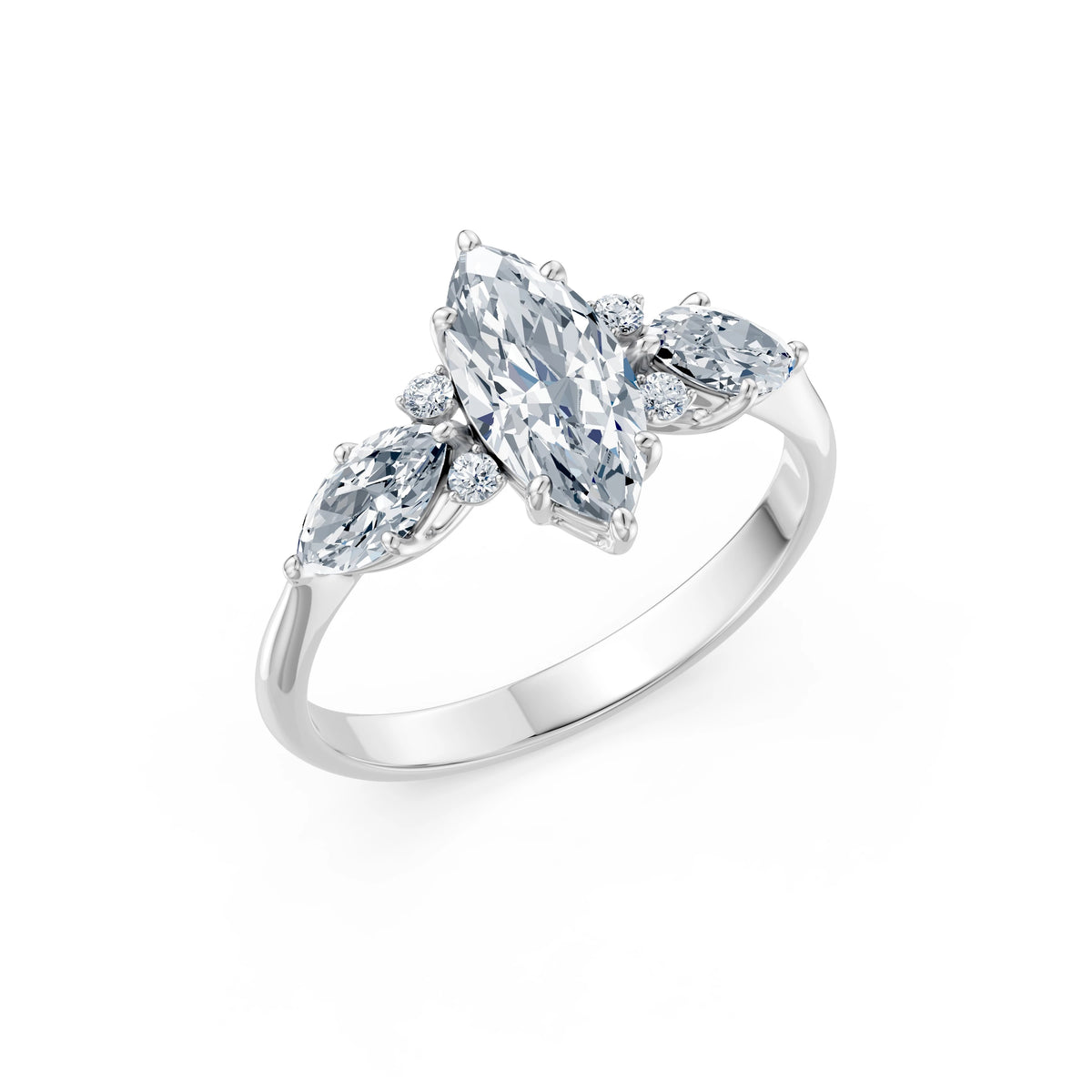 Inel de Logodnă din Aur cu Diamant Central Marquise și Diamante Laterale 1,67 CT