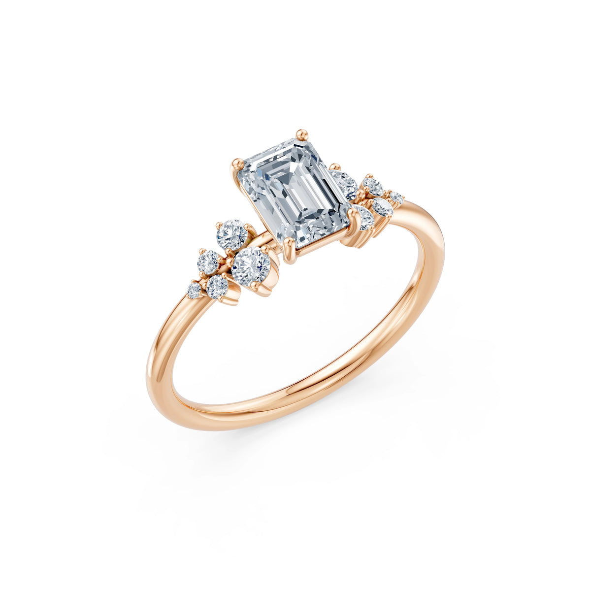 Inel de Logodnă din Aur cu Diamant Central Emerald și Diamante Laterale 1,25 CT