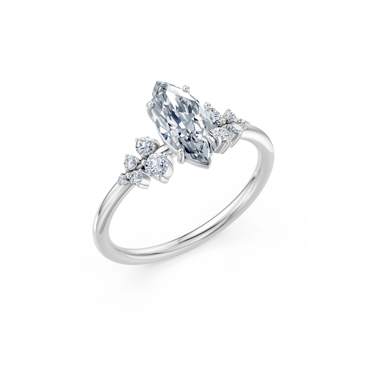 Inel de Logodnă din Aur cu Diamant Central Marquise și Diamante Laterale 1,25 CT