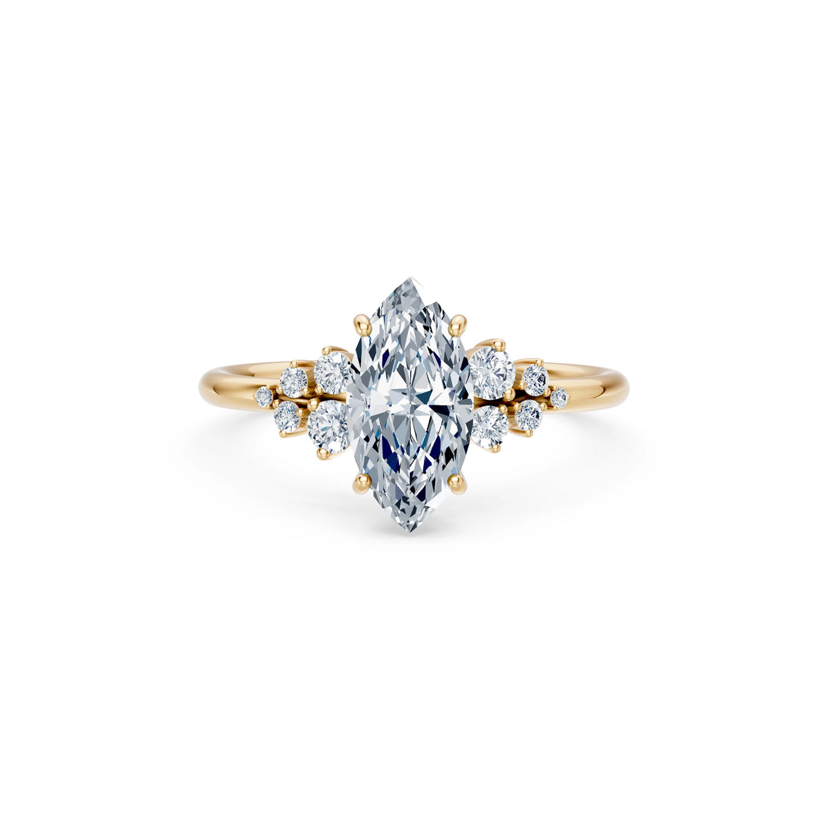 Inel de Logodnă din Aur cu Diamant Central Marquise și Diamante Laterale 1,75 CT