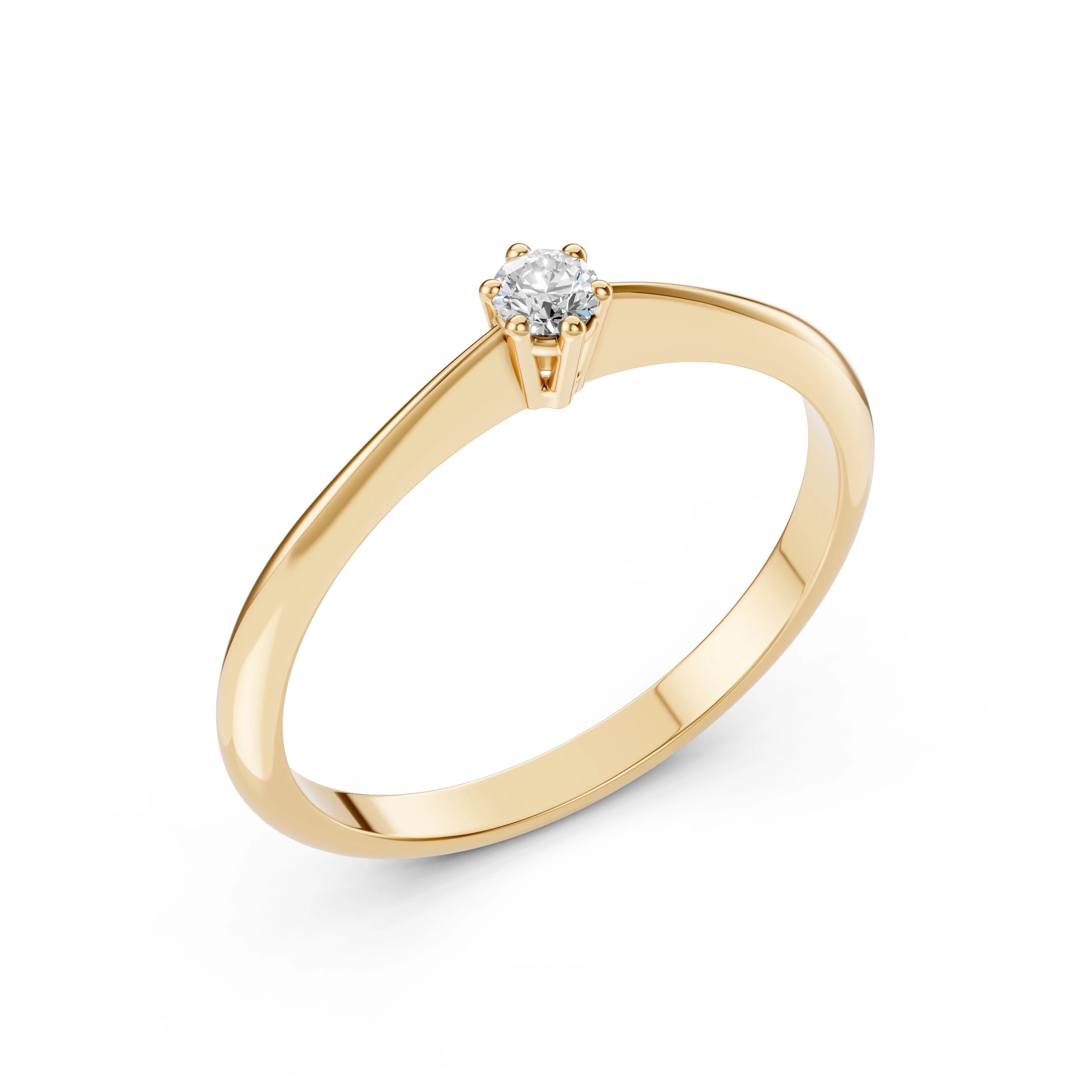 Inel de Logodnă Solitaire din Aur, Diamant Rotund Briliant 0.10 CT