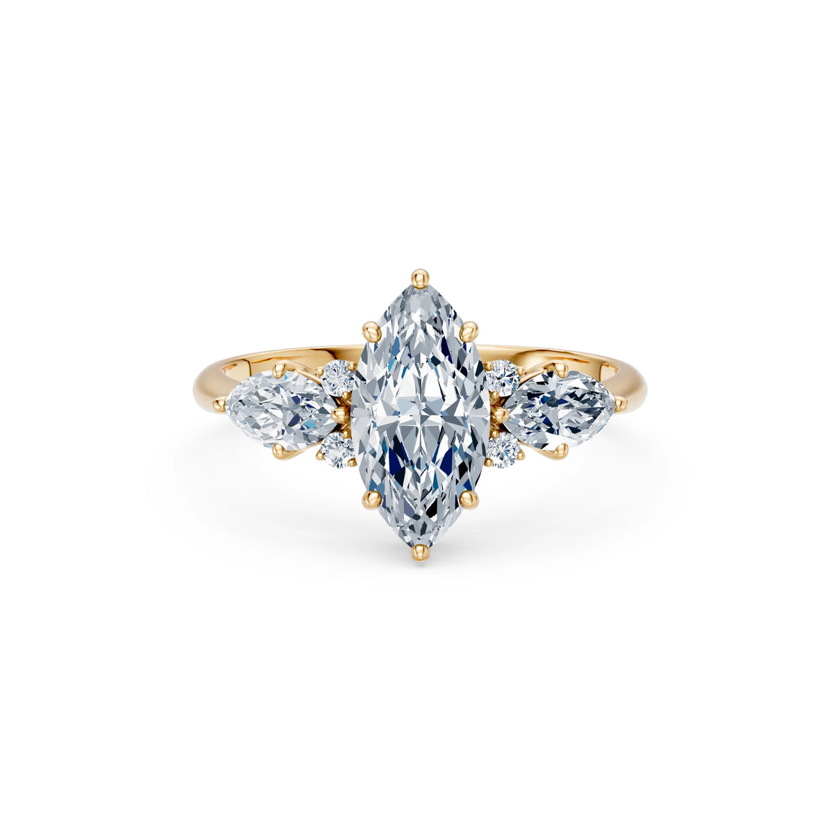 Inel de Logodnă din Aur cu Diamant Central Marquise și Diamante Laterale 2,17 CT
