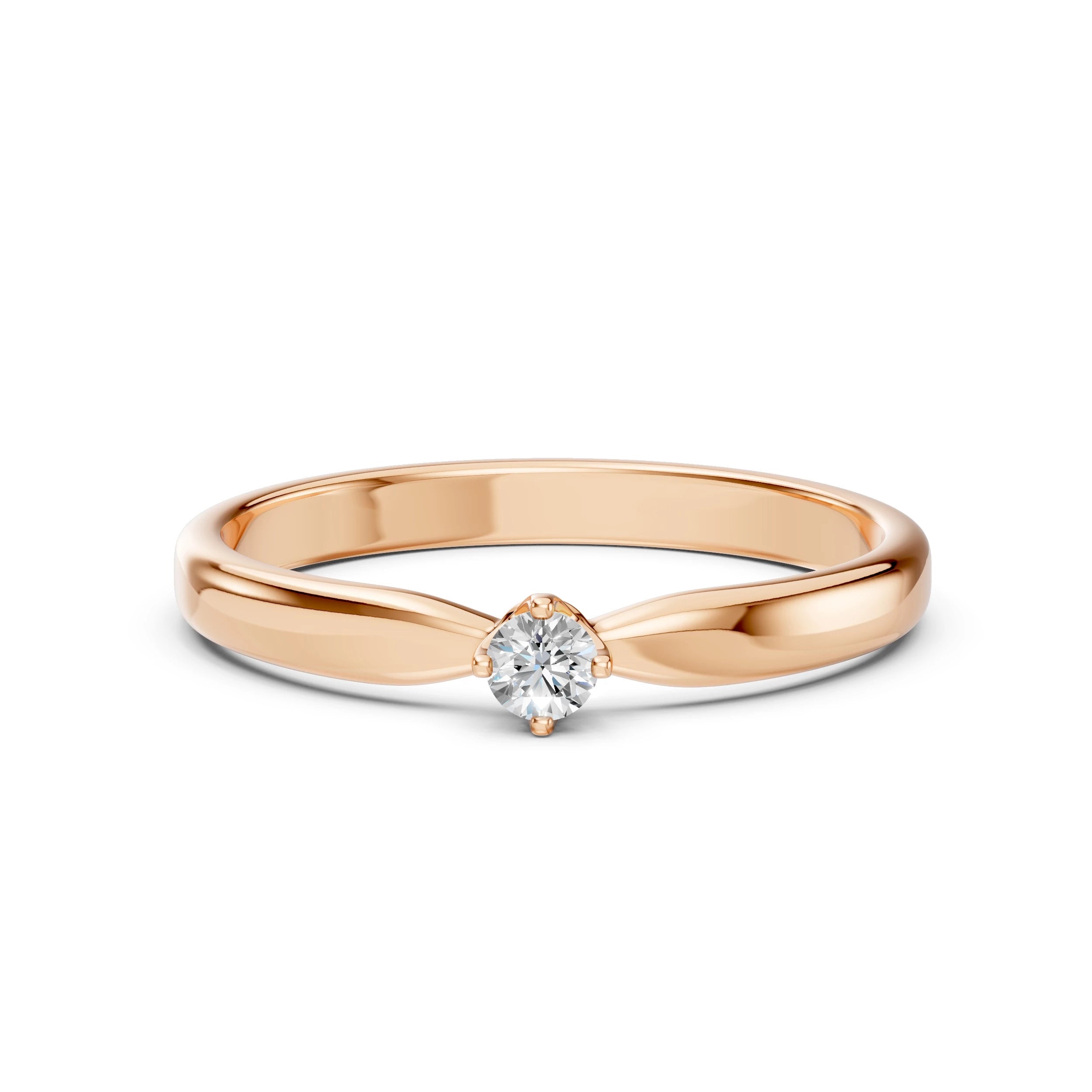 Inel de Logodnă Solitaire din Aur, Diamant Rotund Briliant 0.10 CT